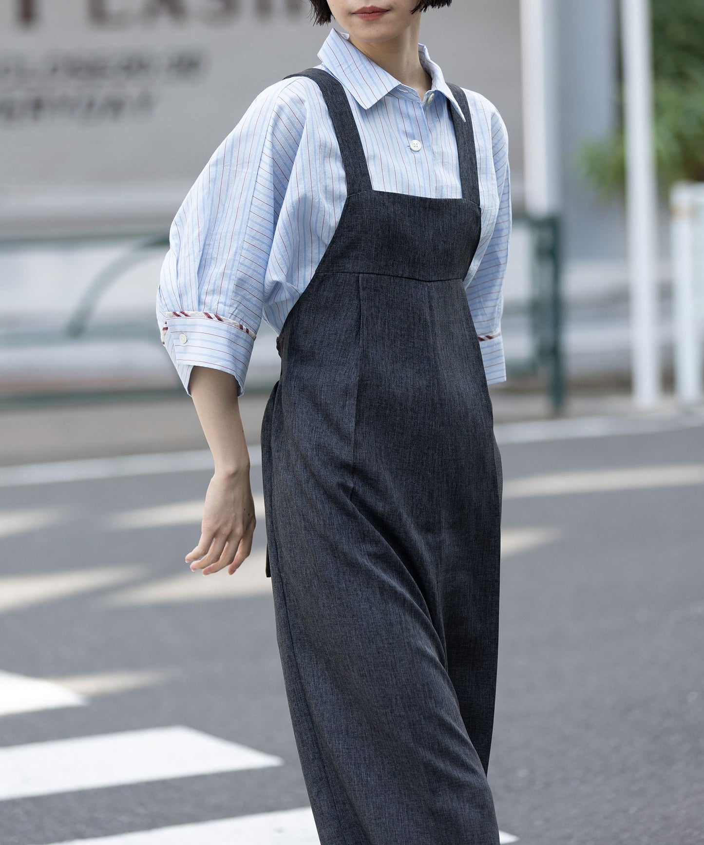 【ウォッシャブル】【防シワ】ツイード調ツイルコンビネゾン