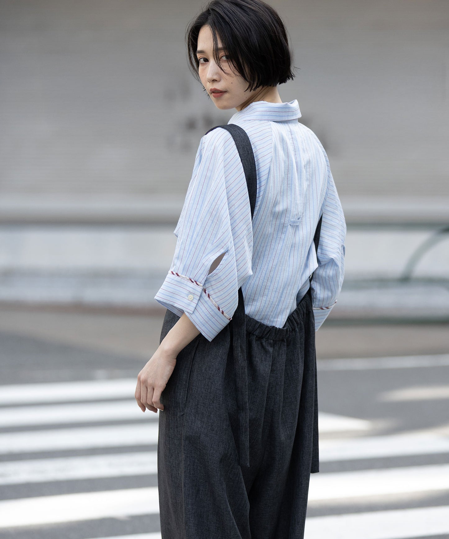 【ウォッシャブル】【防シワ】ツイード調ツイルコンビネゾン