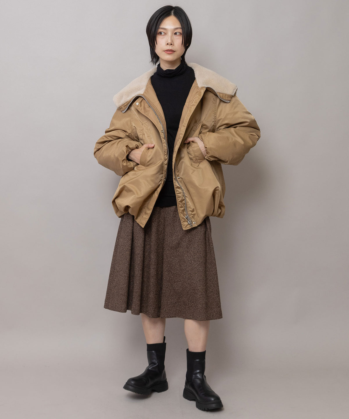 ナイロンツイル×ウールボア バルーンフライトジャケット