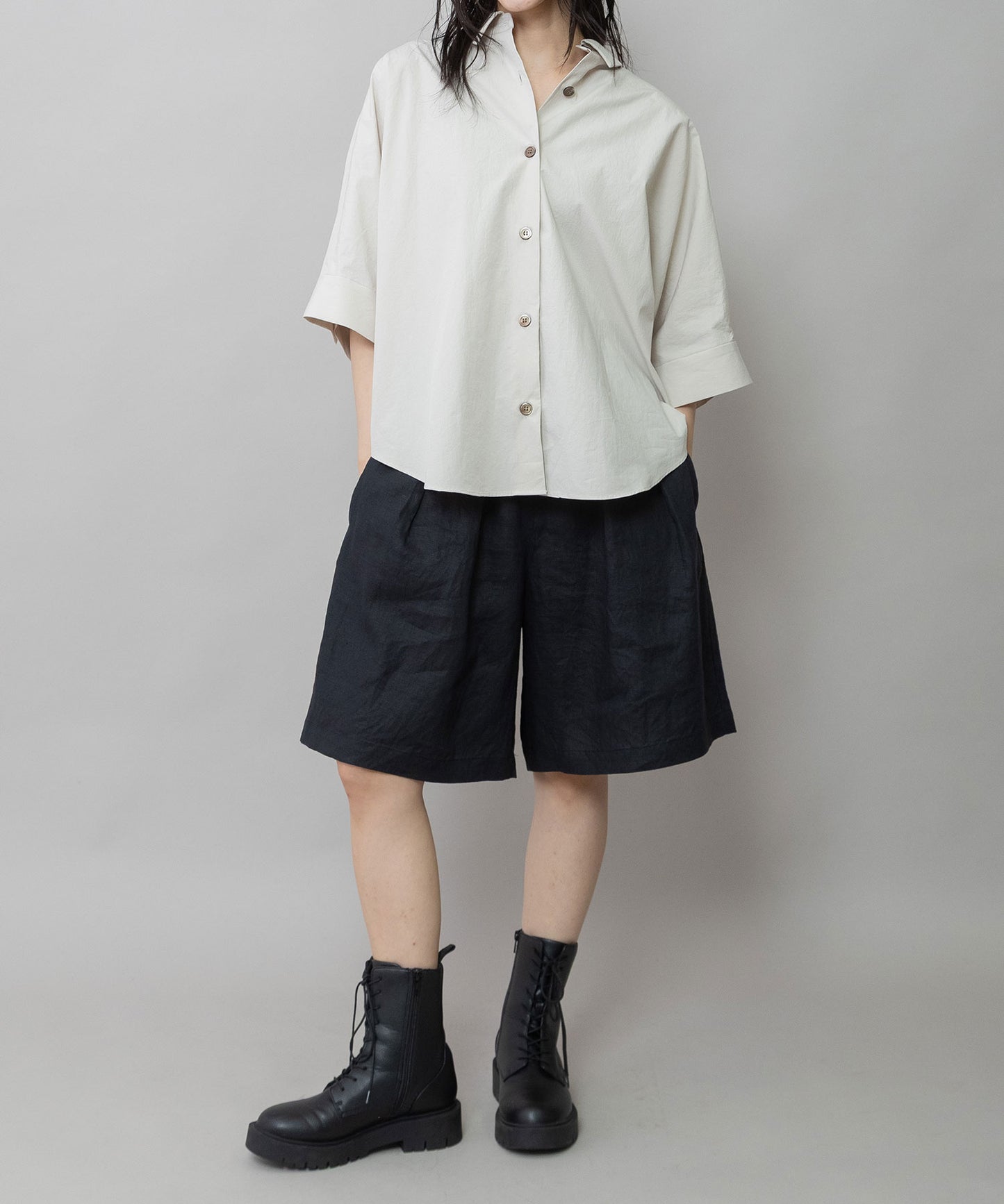【吸水性】【発散性】40sフレンチリネンワイドハーフパンツ