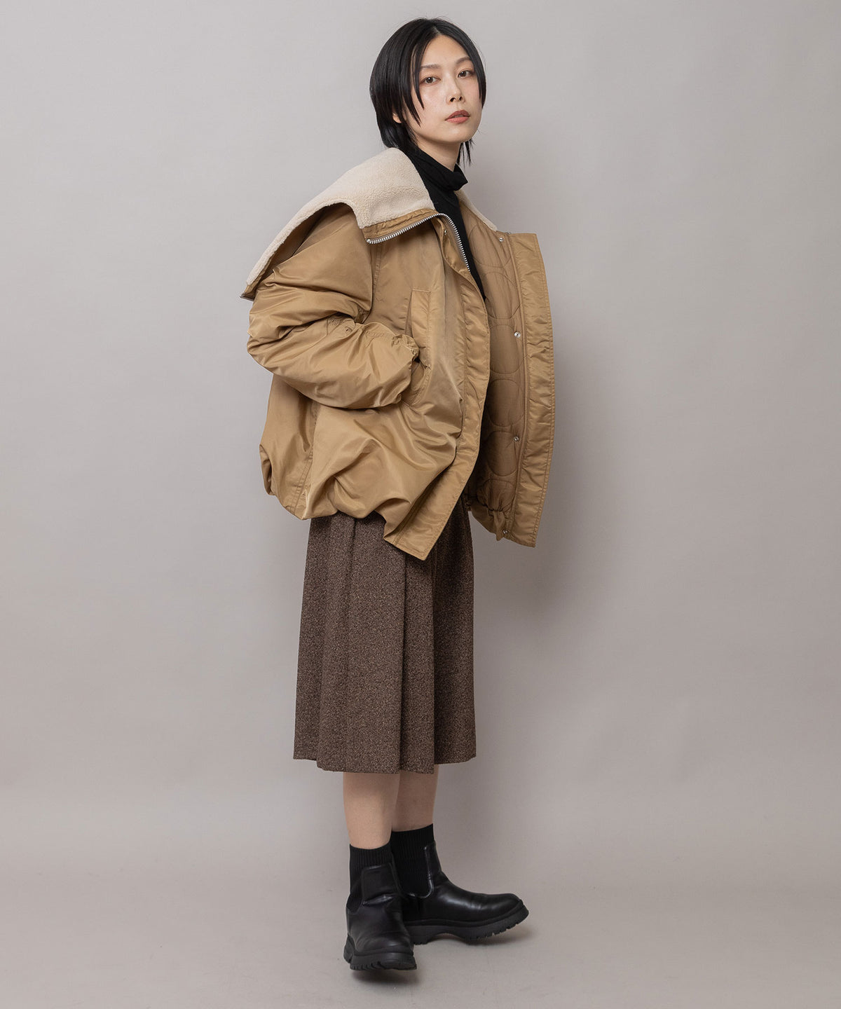 ナイロンツイル×ウールボア バルーンフライトジャケット