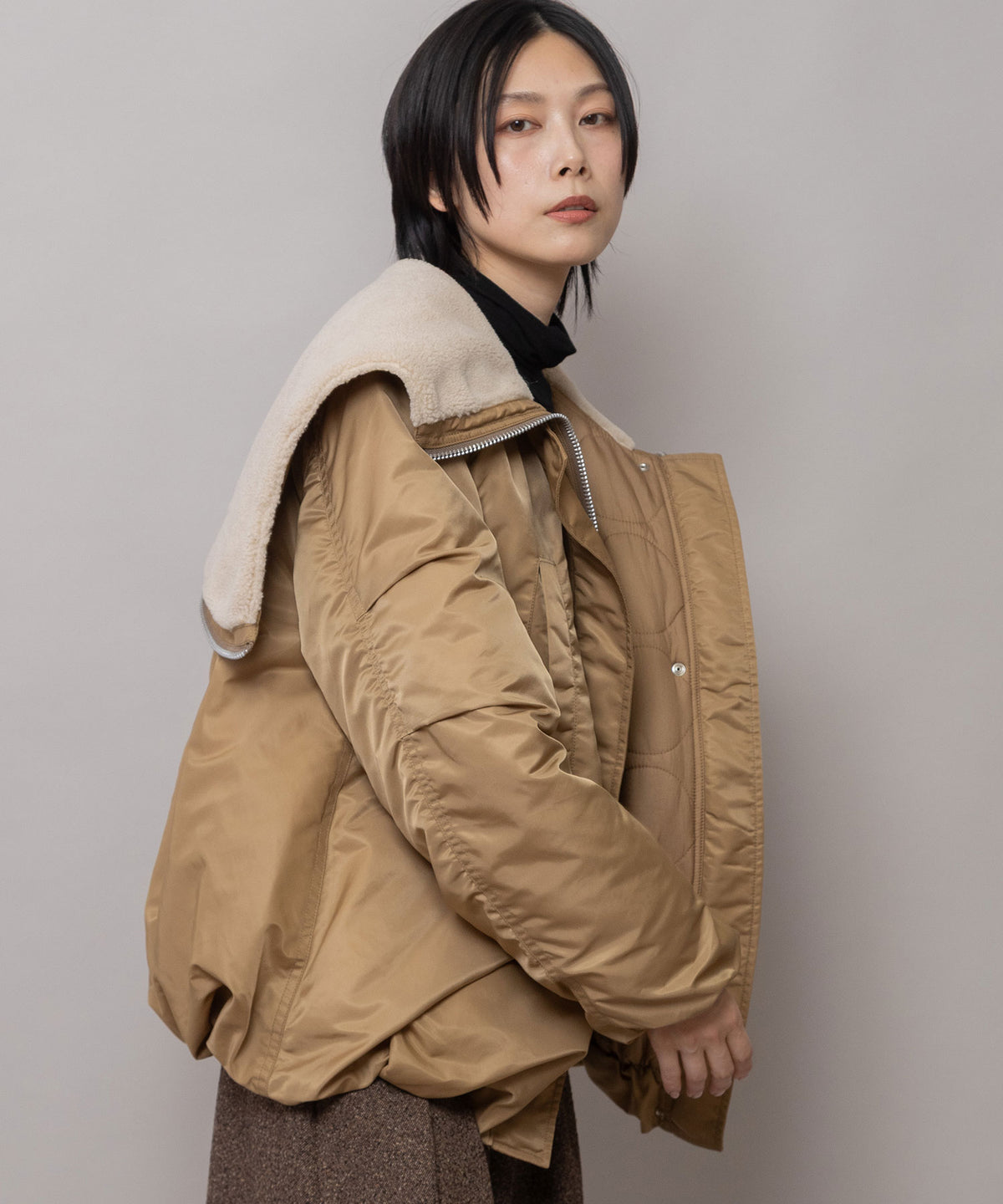 ナイロンツイル×ウールボア バルーンフライトジャケット