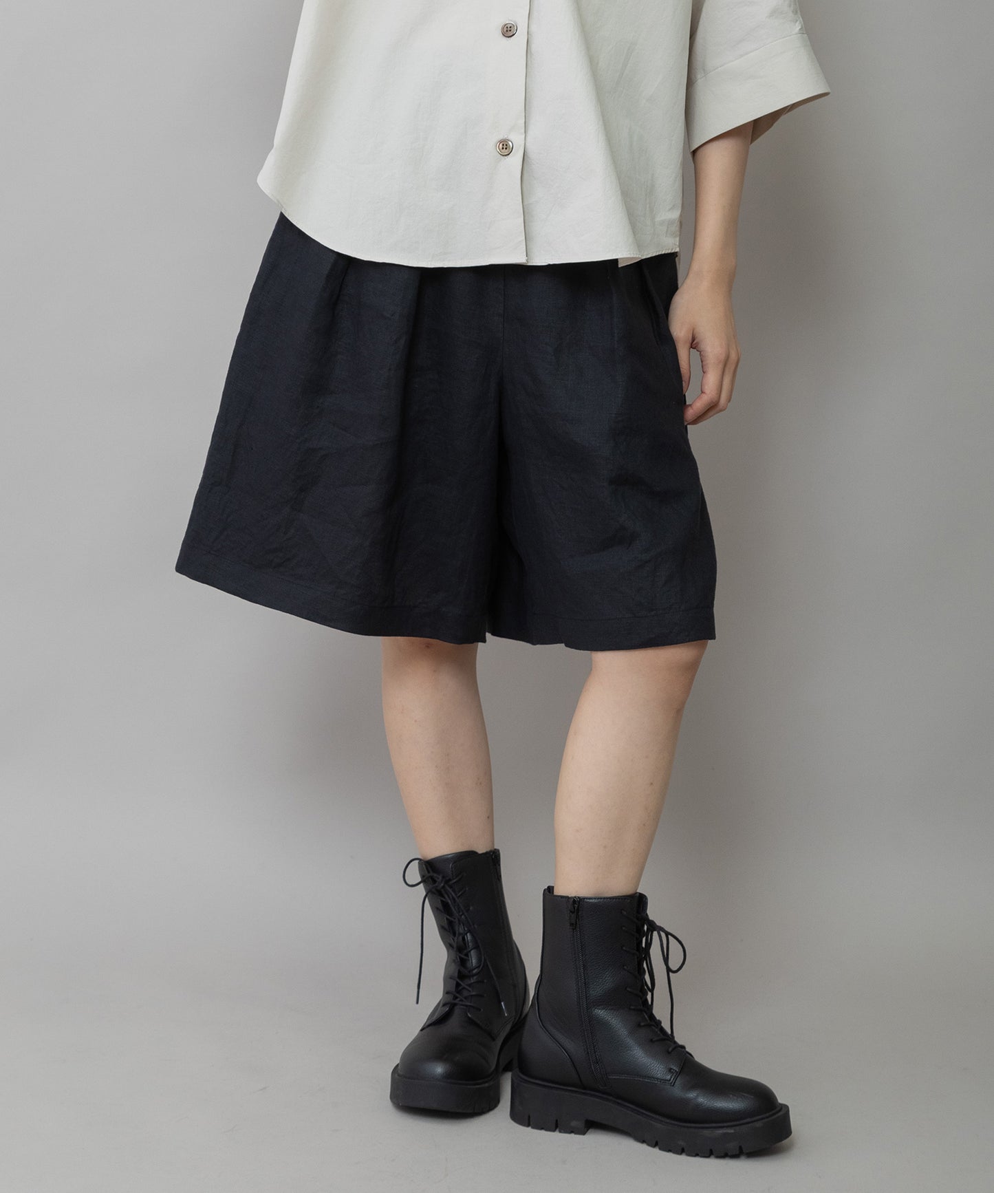 【吸水性】【発散性】40sフレンチリネンワイドハーフパンツ