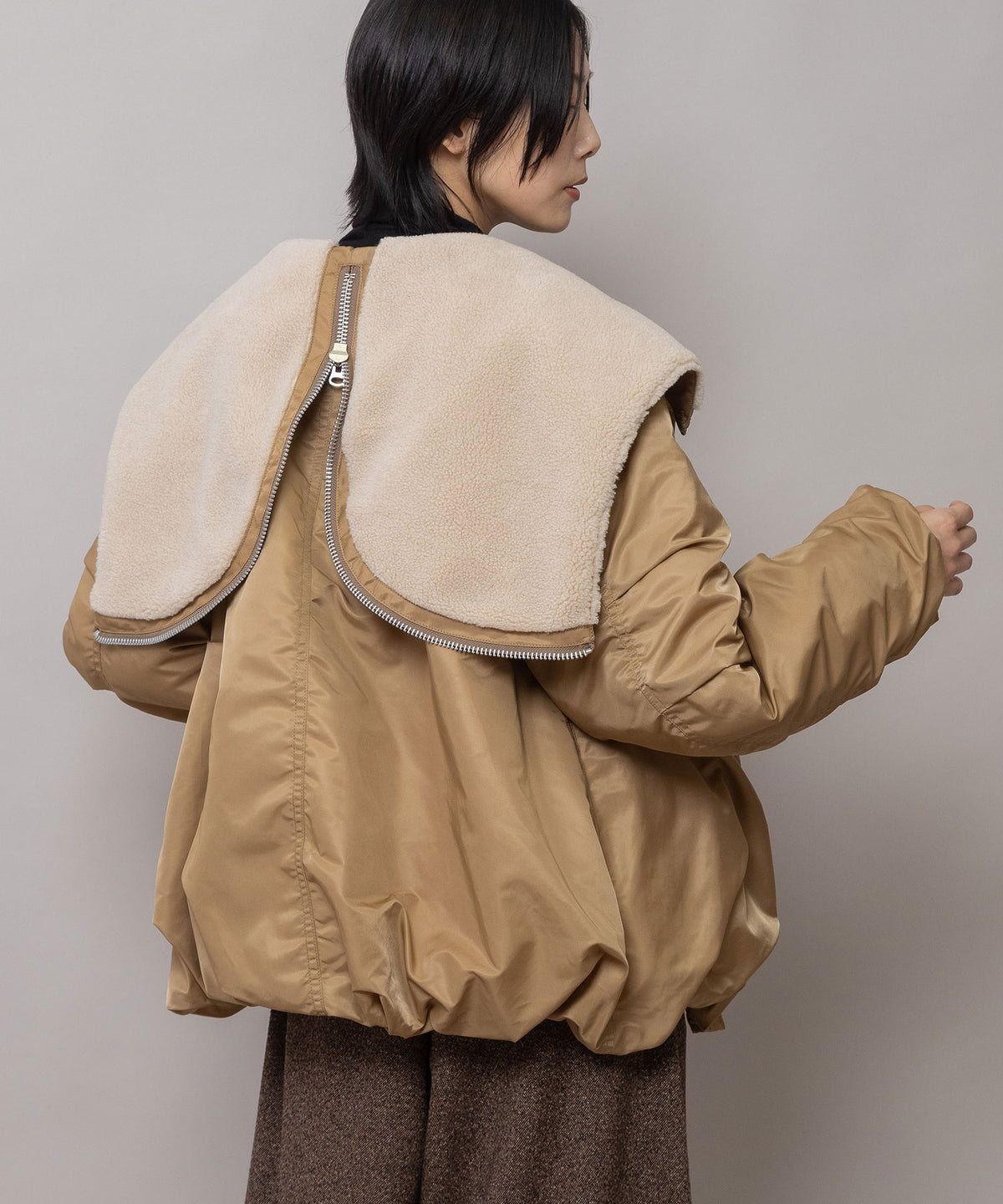 ナイロンツイル×ウールボア バルーンフライトジャケット