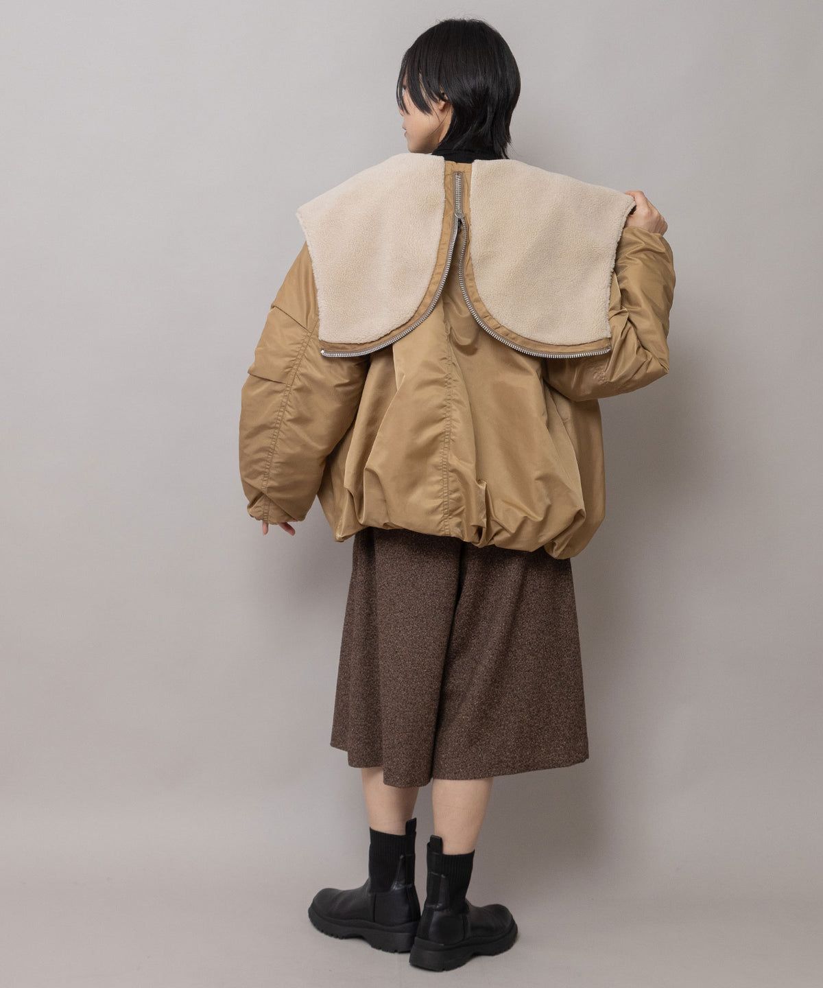 ナイロンツイル×ウールボア バルーンフライトジャケット