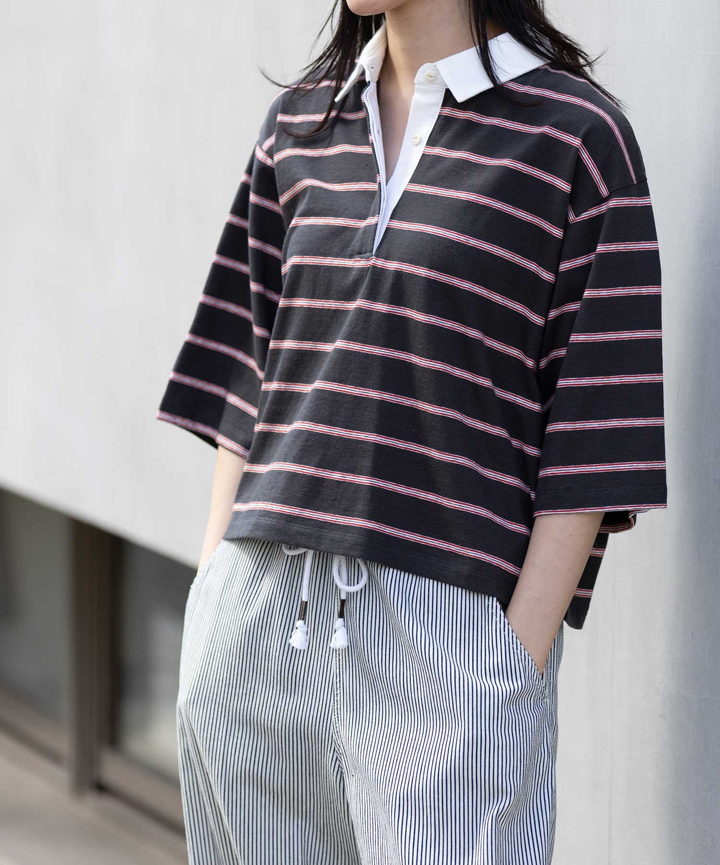 オールドコットンボーダージャージーポロシャツ
