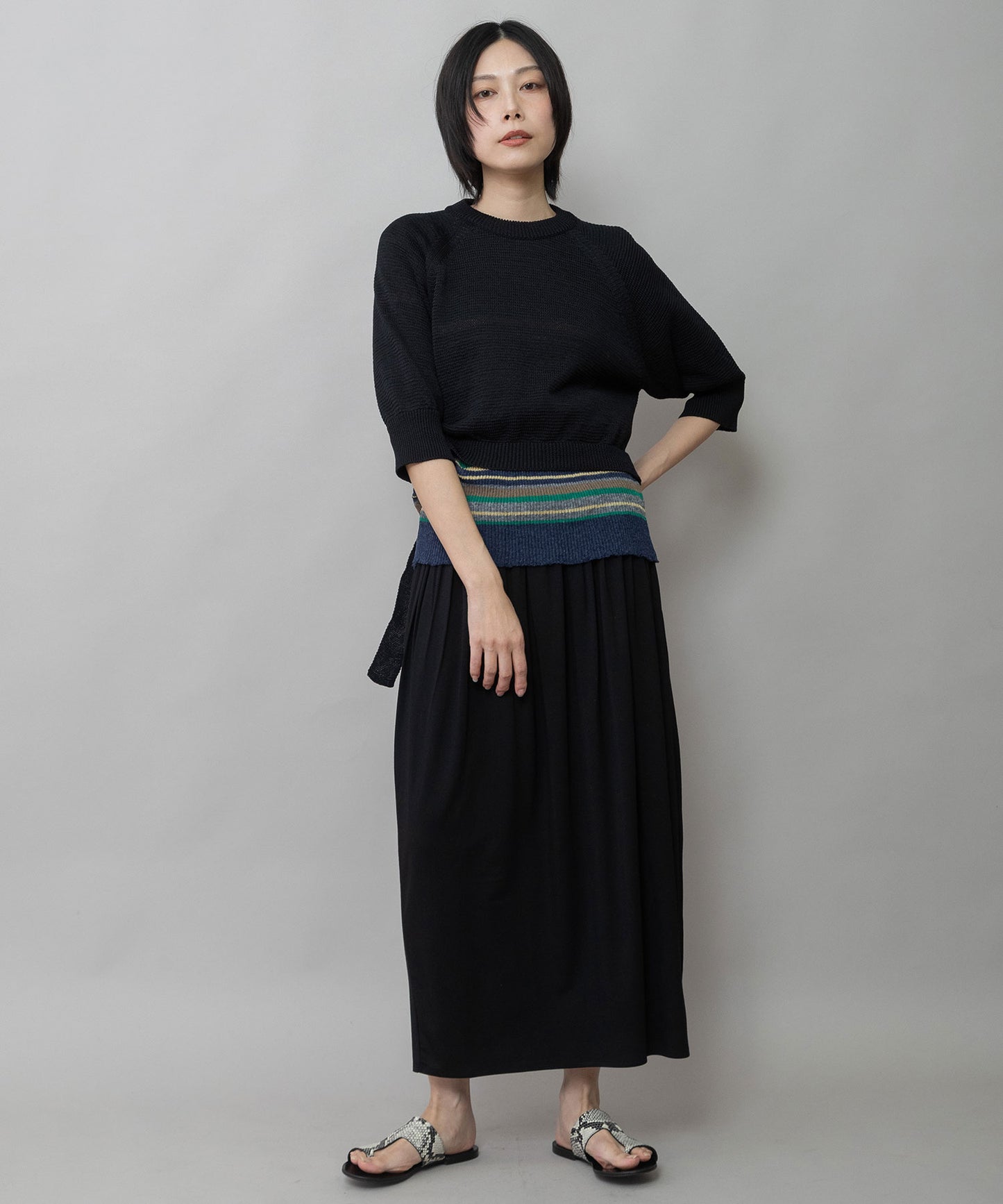 コットンニットバックベルトディテールプルオーバー