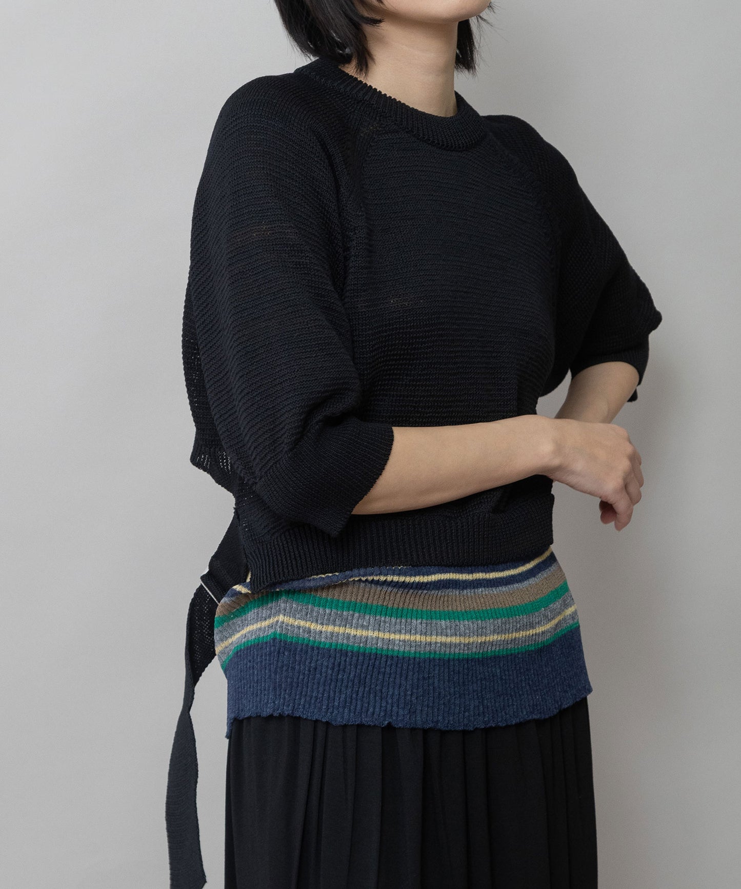 コットンニットバックベルトディテールプルオーバー