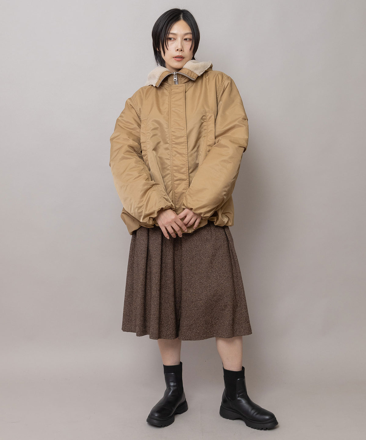 ナイロンツイル×ウールボア バルーンフライトジャケット