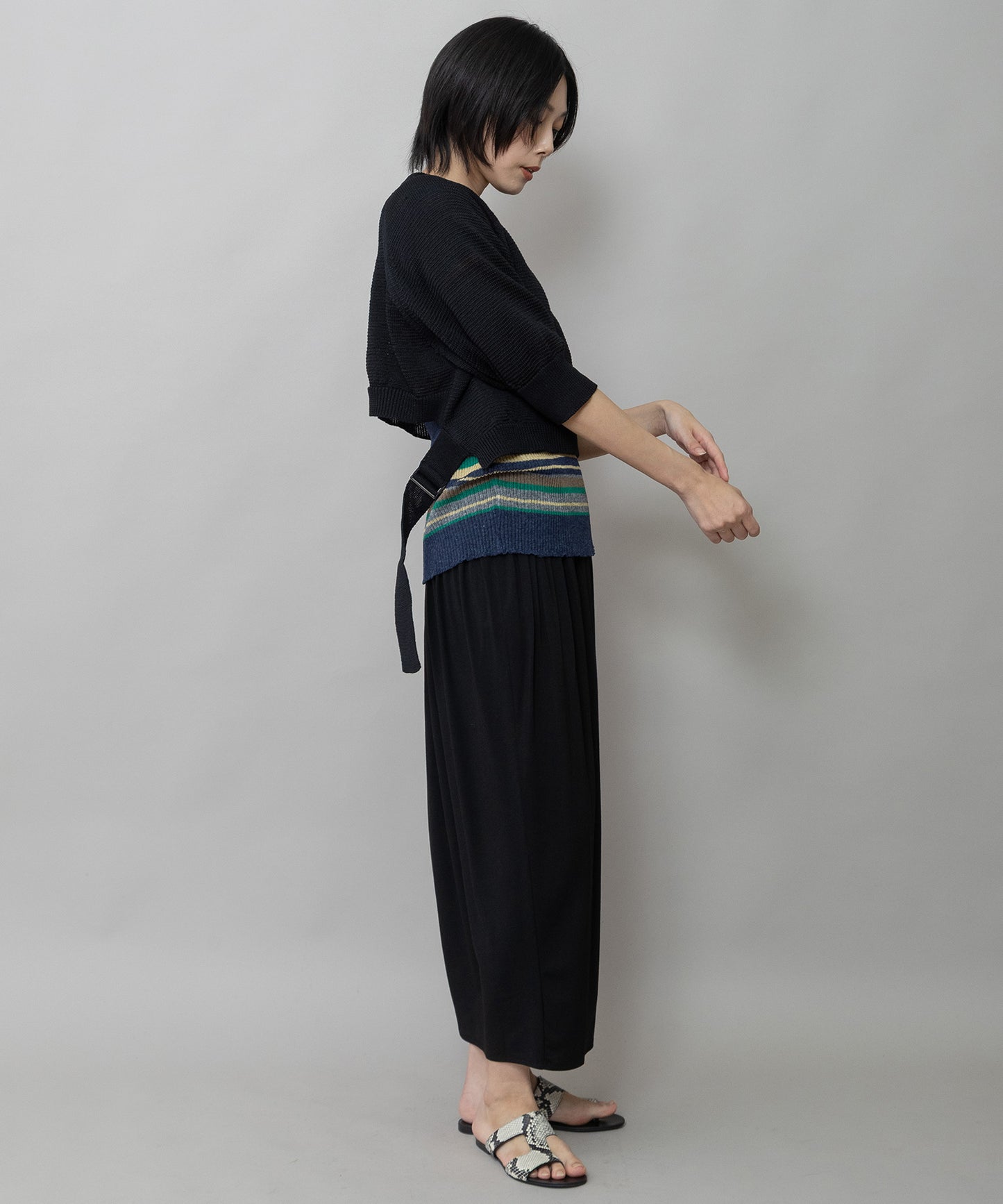 コットンニットバックベルトディテールプルオーバー