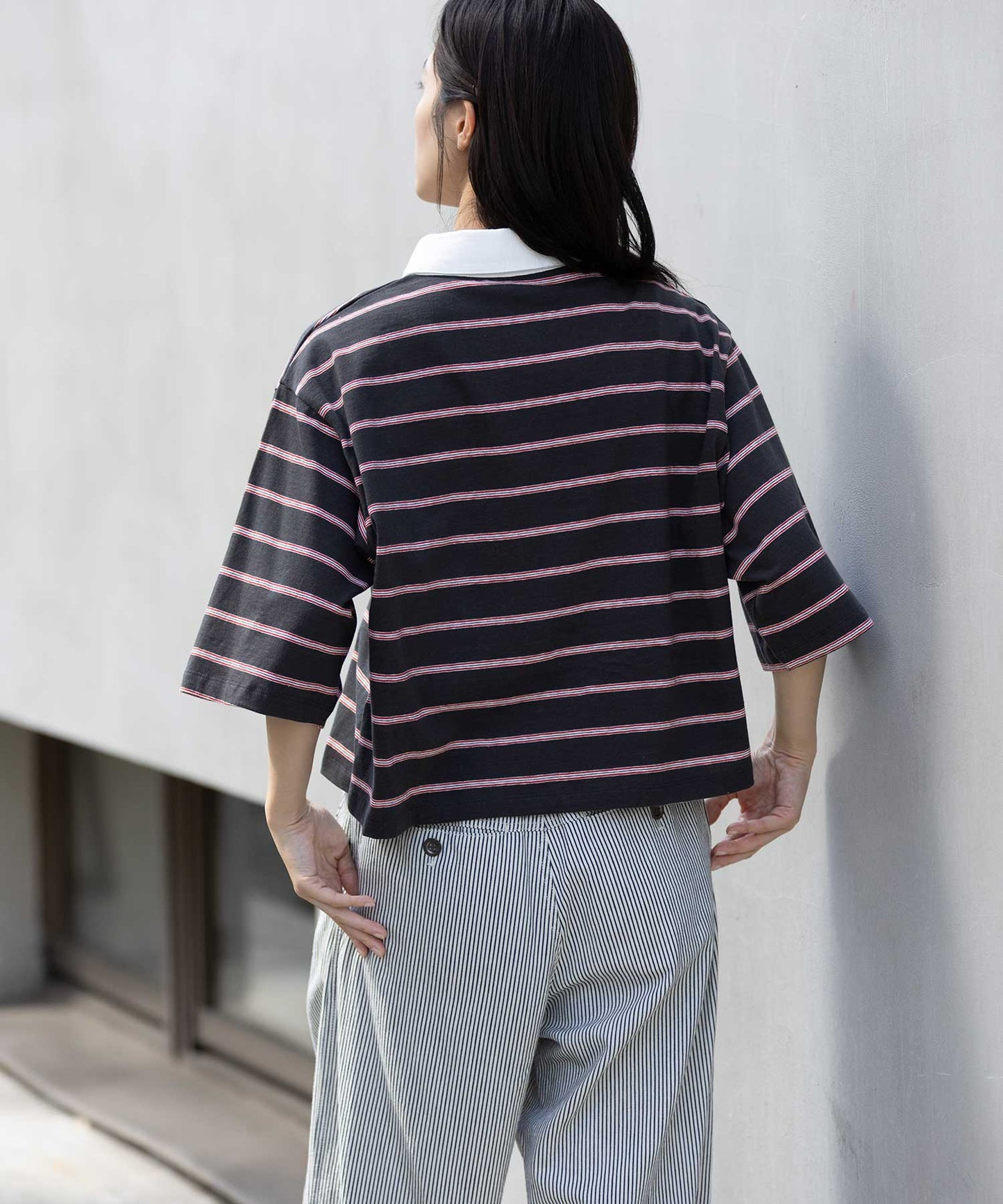 オールドコットンボーダージャージーポロシャツ