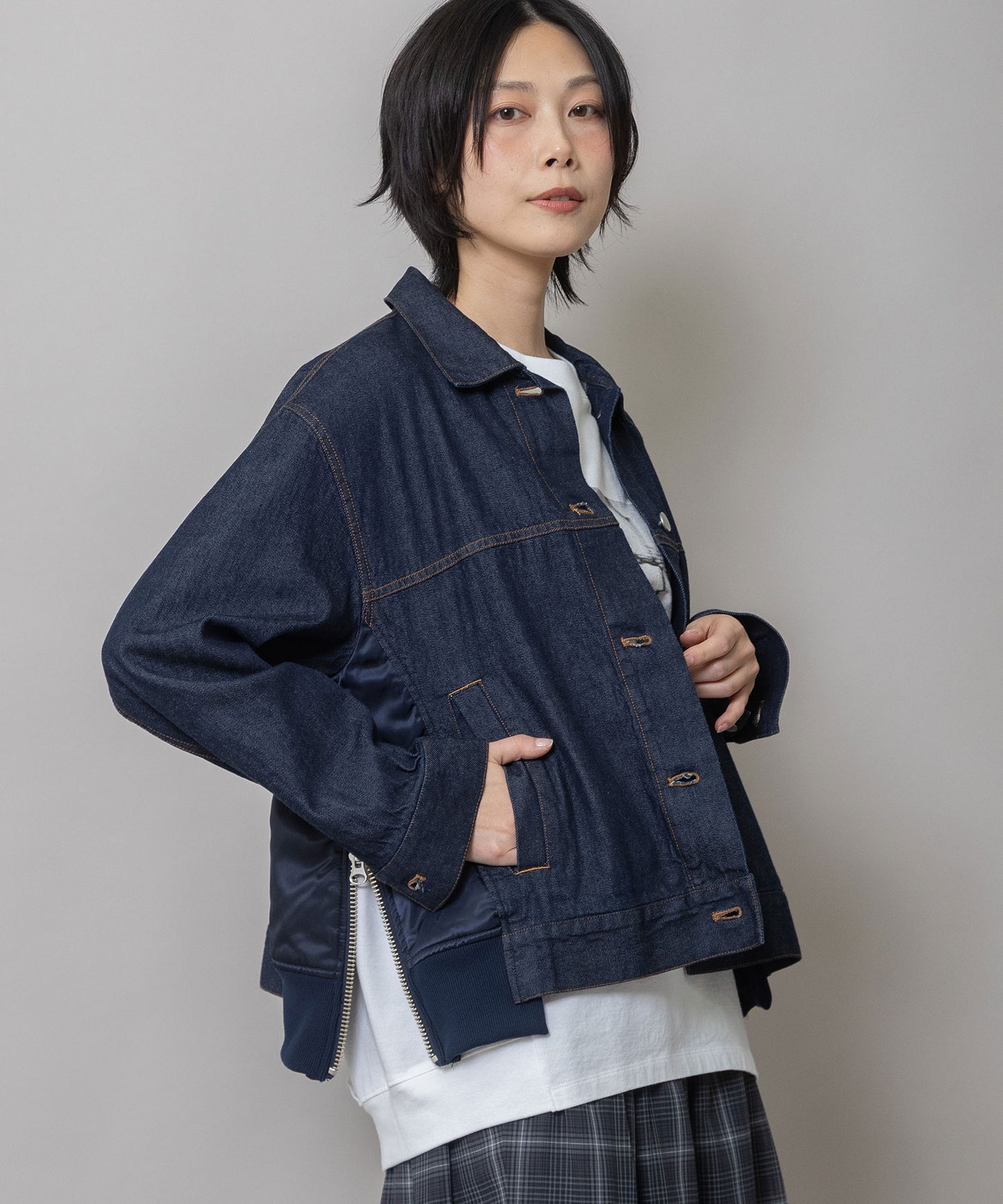 8ozデニム×ナイロンツイルドッキングトラッカージャケット