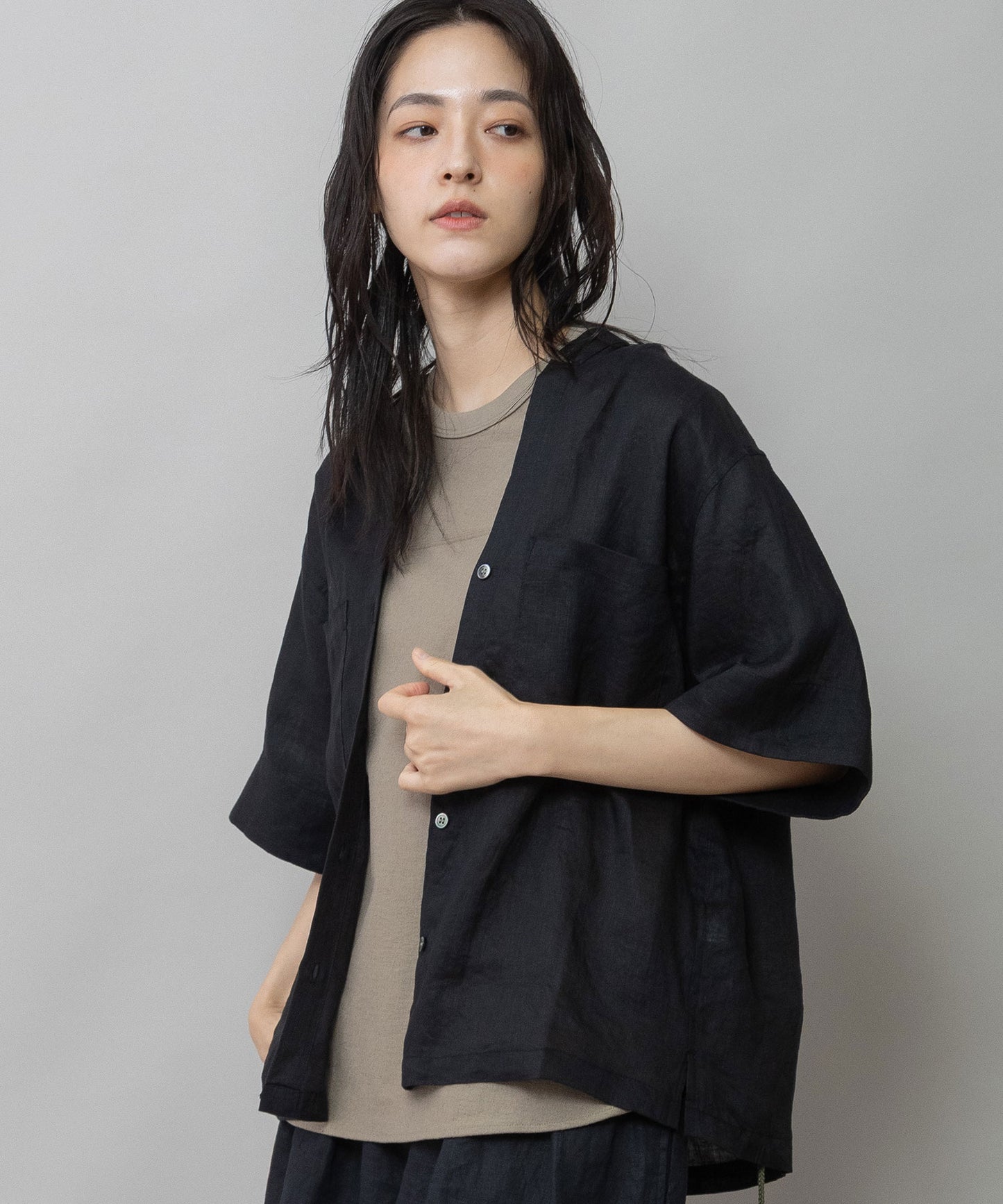 【吸水性】【発散性】60sフレンチリネンハーフスリーブシャツ