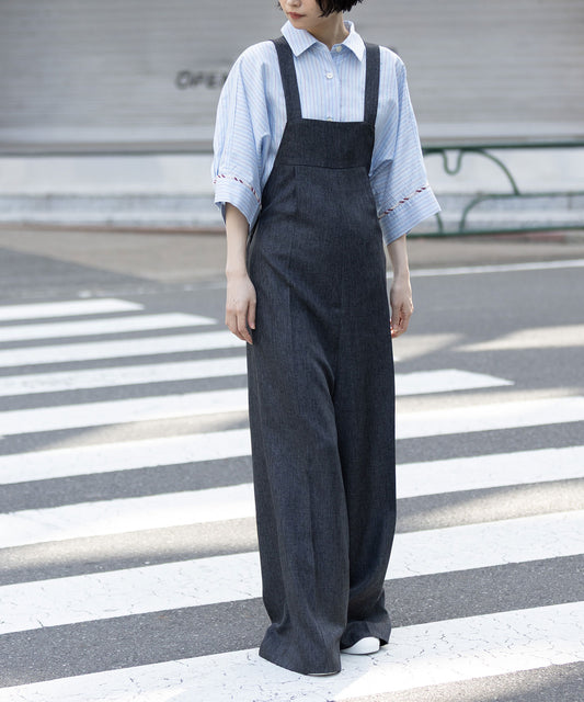 【ウォッシャブル】【防シワ】ツイード調ツイルコンビネゾン