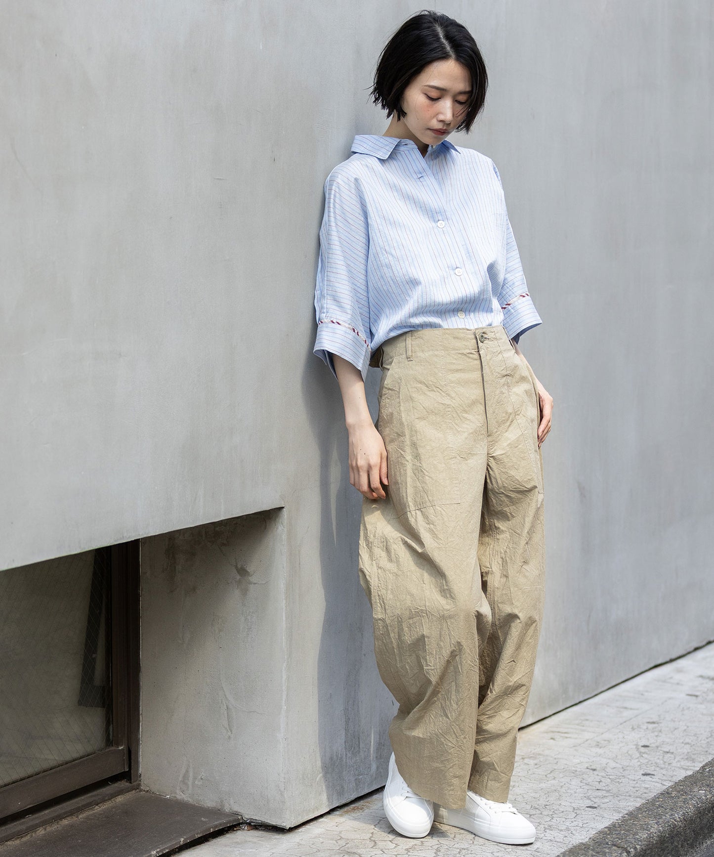 コットンリネンタイプライターベイカーパンツ