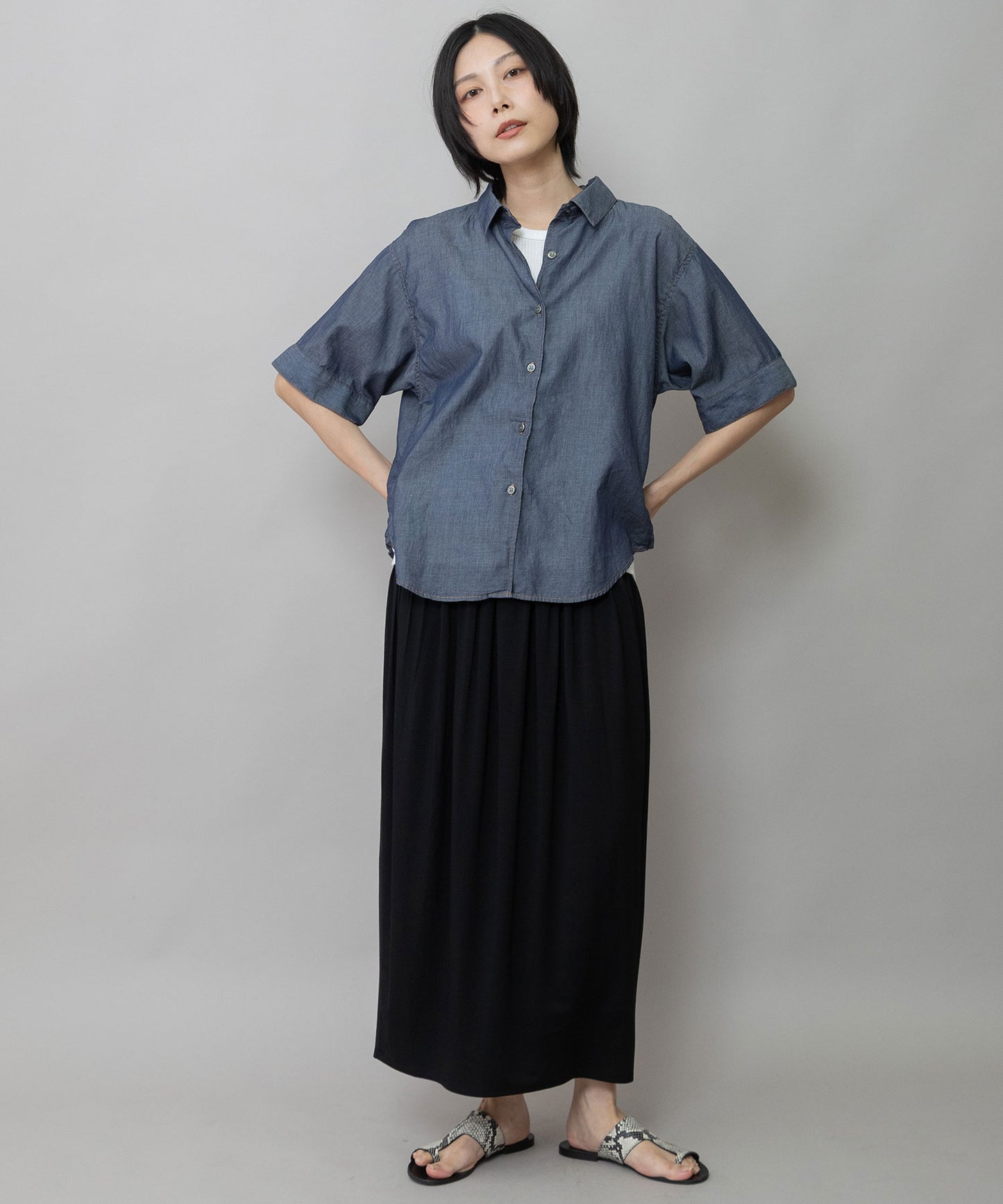 【速乾性】【通気性】2.25ozシアーデニムバックシャーリングカラーシャツ