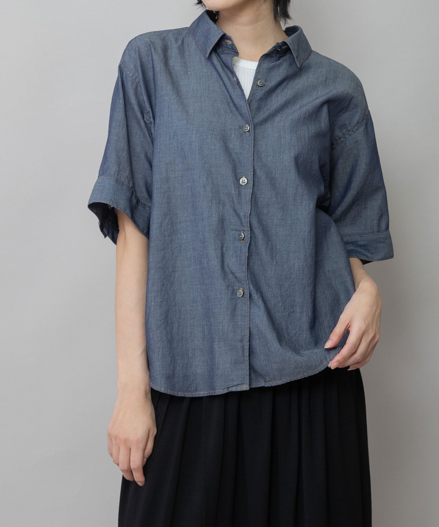 【速乾性】【通気性】2.25ozシアーデニムバックシャーリングカラーシャツ