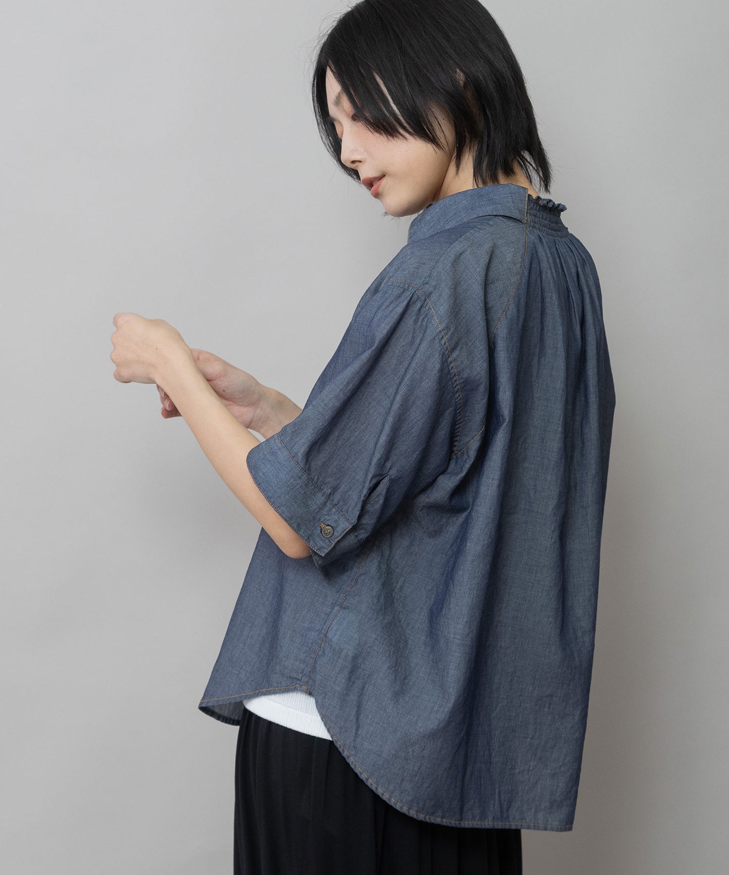 【速乾性】【通気性】2.25ozシアーデニムバックシャーリングカラーシャツ