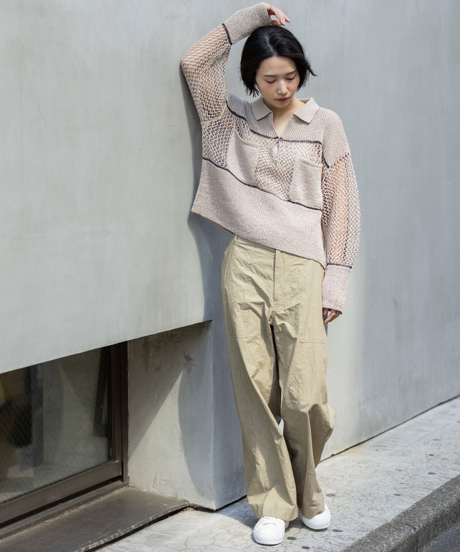 リブ編み ベージュ ジッパーポロシャツ zara リブ編みベージュポロシャツ L - メルカリ
