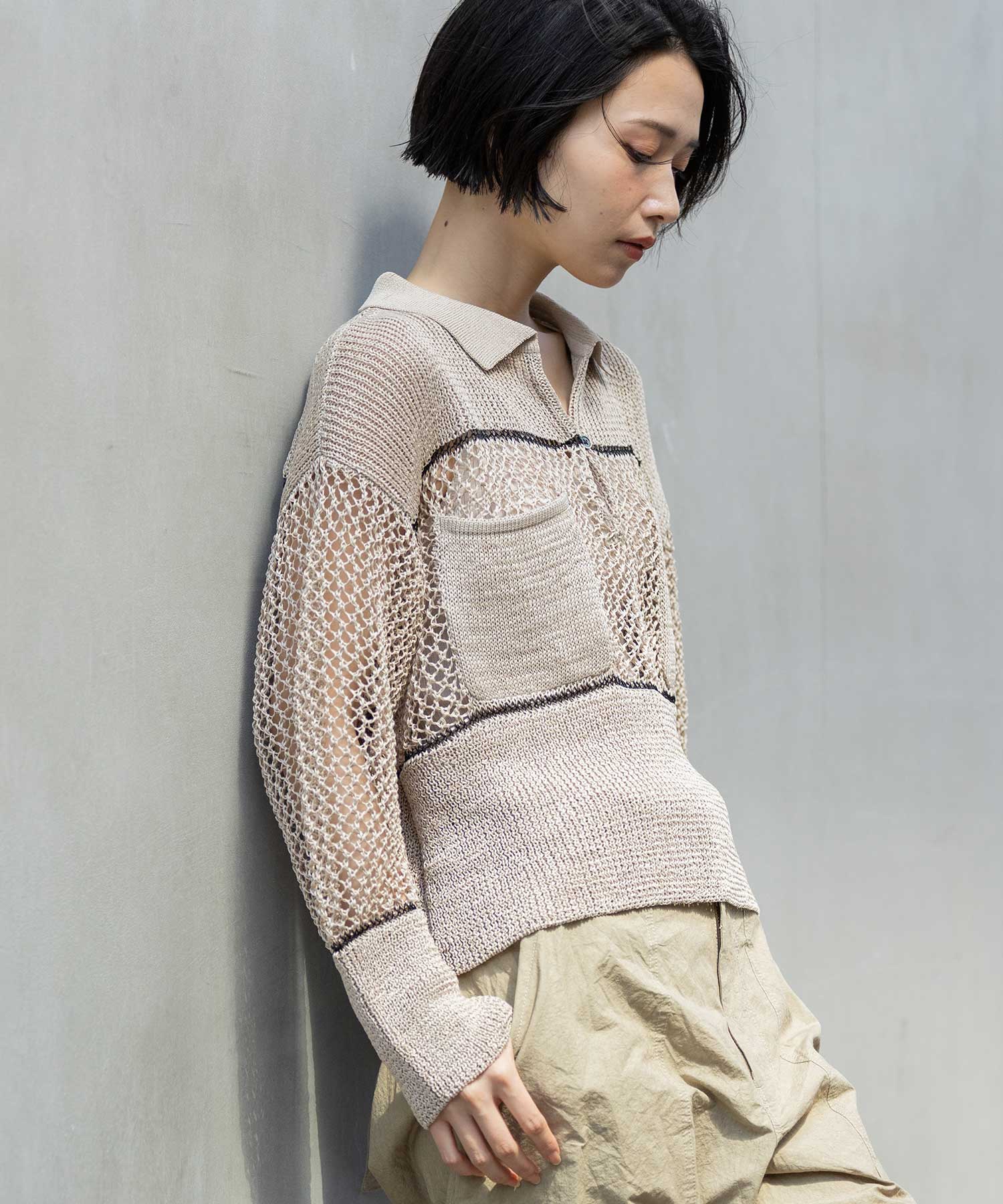 リブ編み×スカシ編みポロニット – Munich web shop