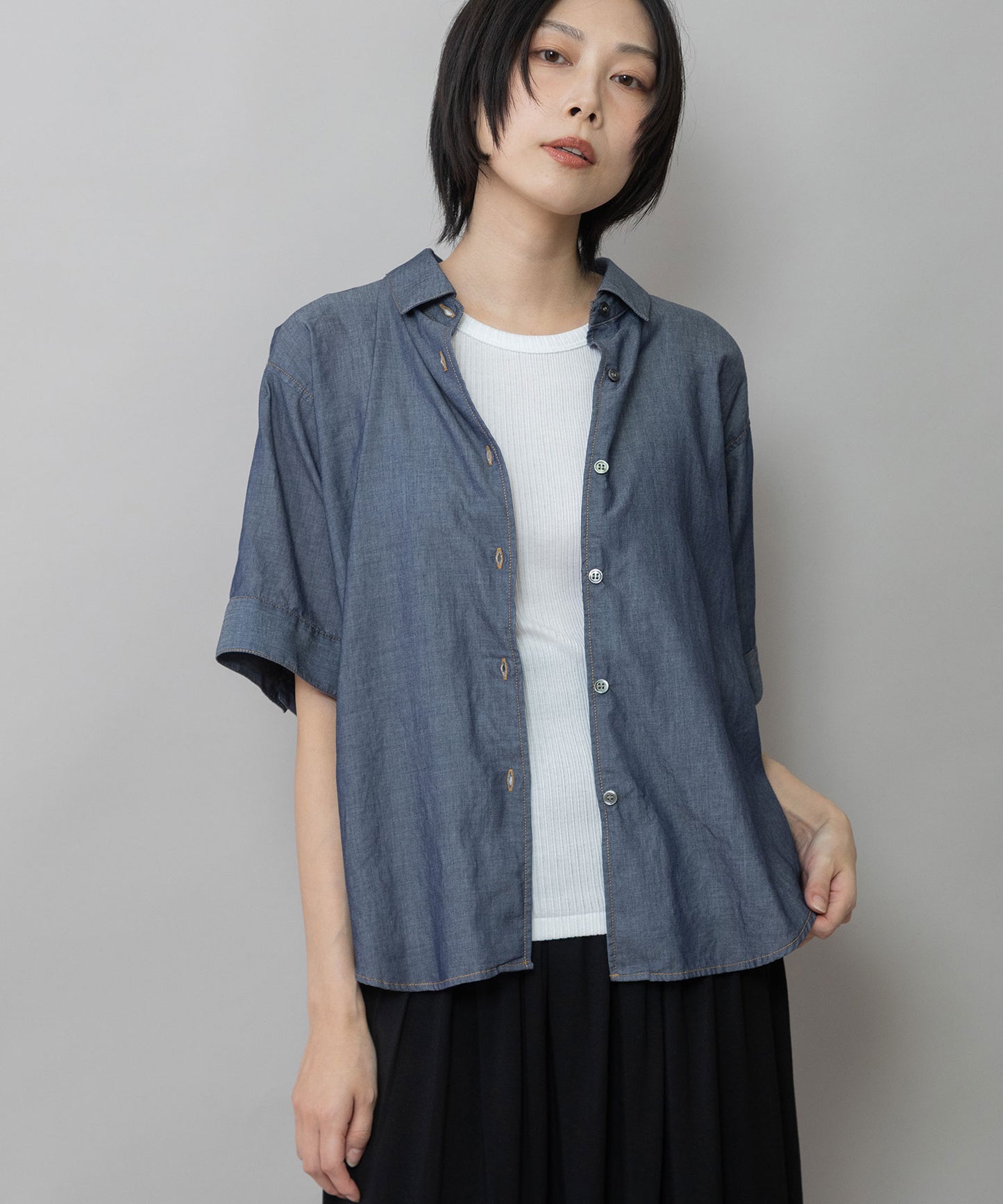 【速乾性】【通気性】2.25ozシアーデニムバックシャーリングカラーシャツ