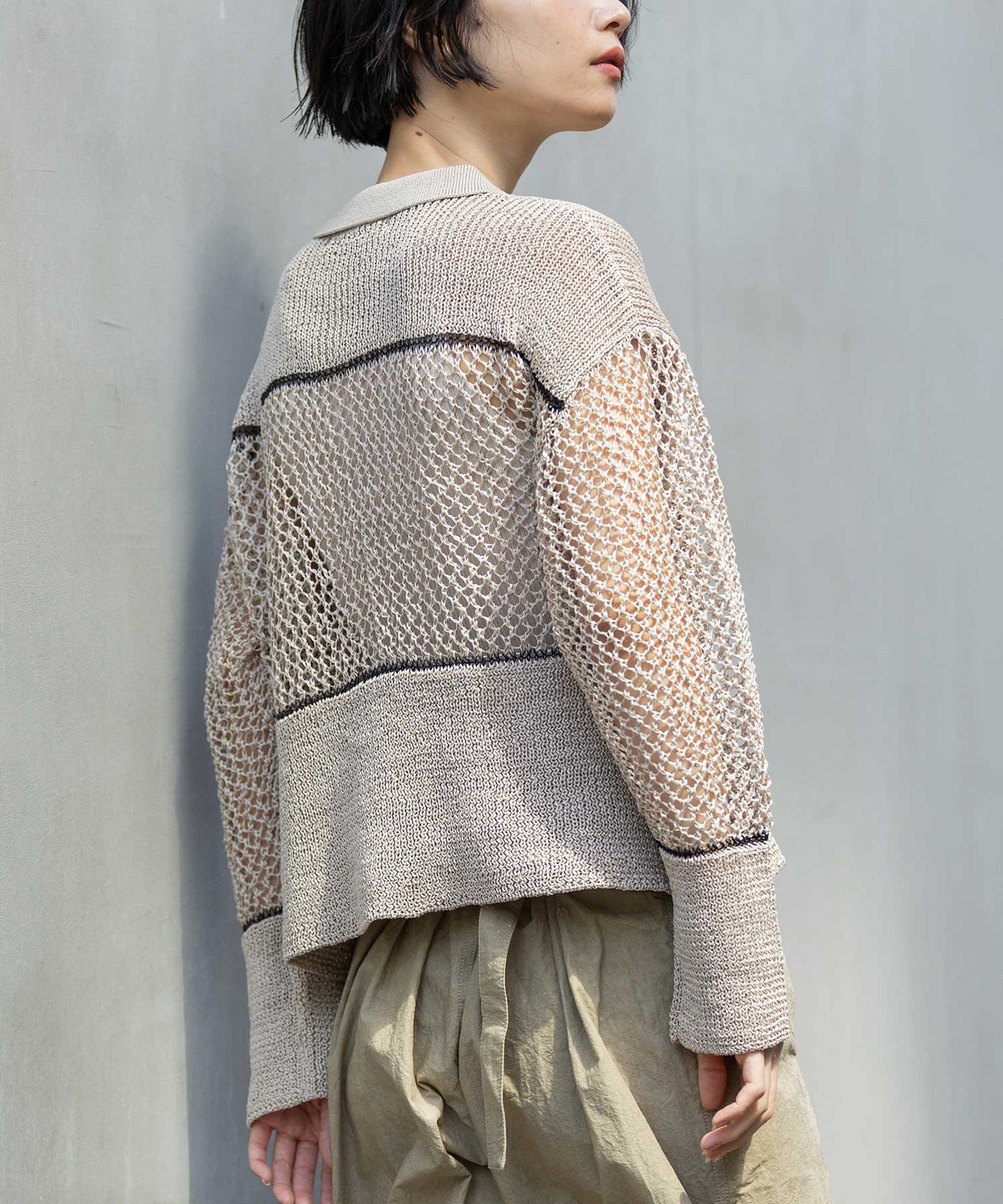 リブ編み×スカシ編みポロニット