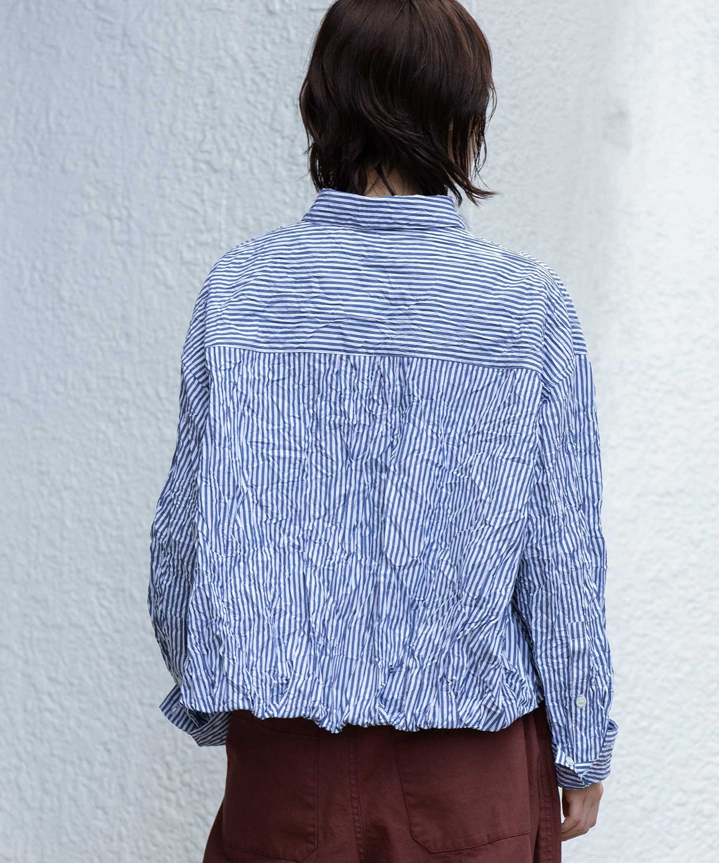 ワッシャーブロード＆ストライプバルーンシャツ