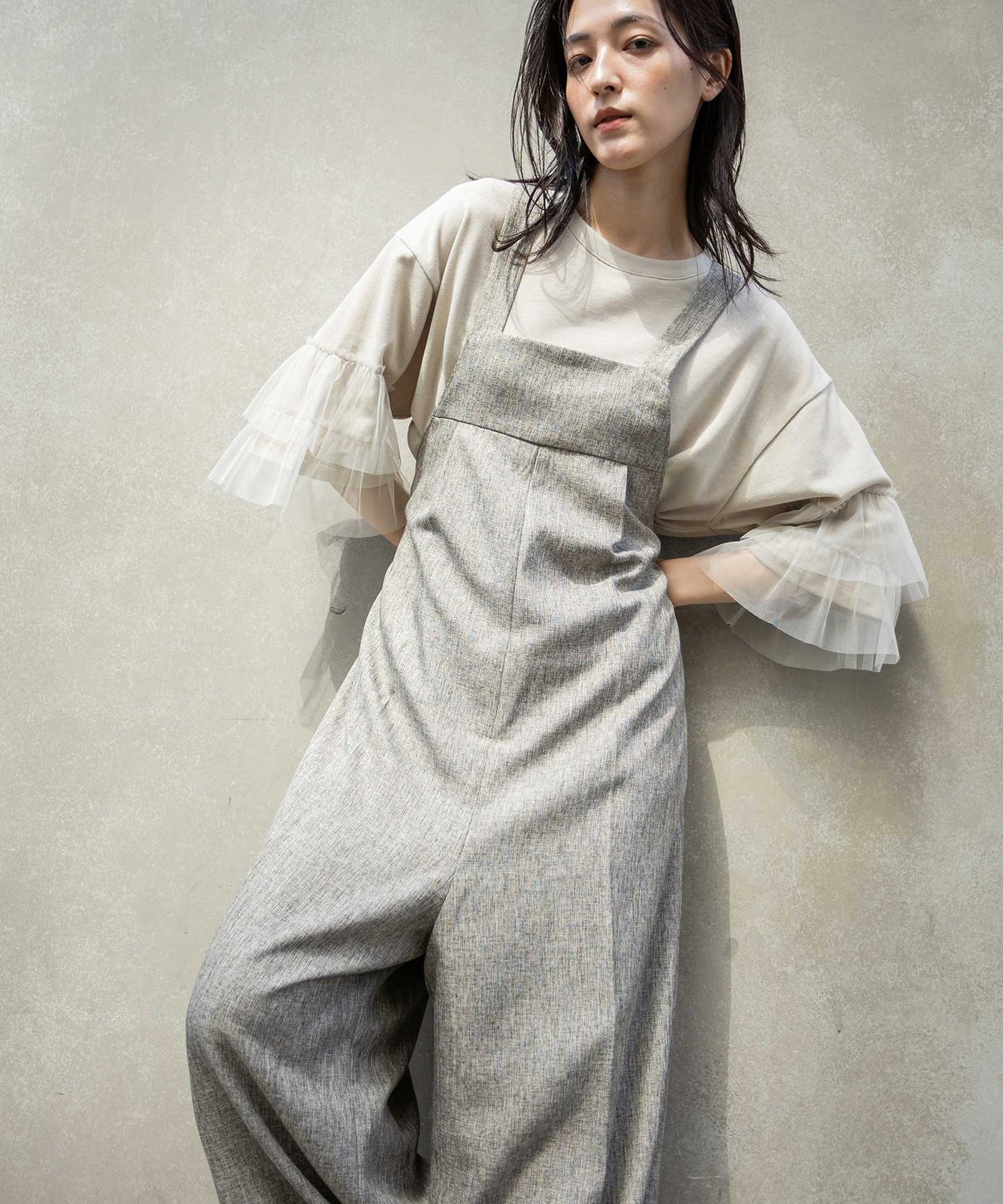 【ウォッシャブル】【防シワ】ツイード調ツイルコンビネゾン