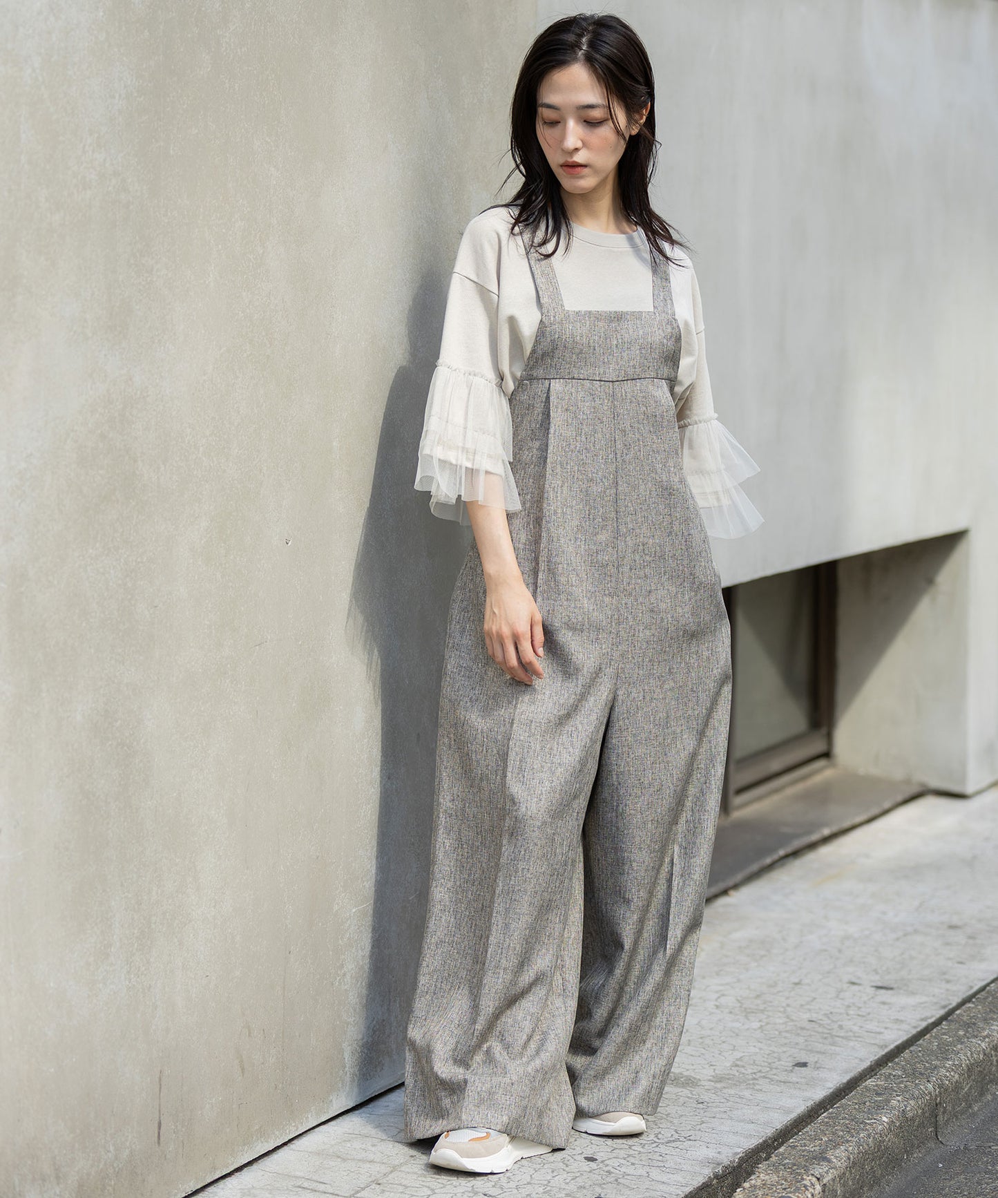 【ウォッシャブル】【防シワ】ツイード調ツイルコンビネゾン