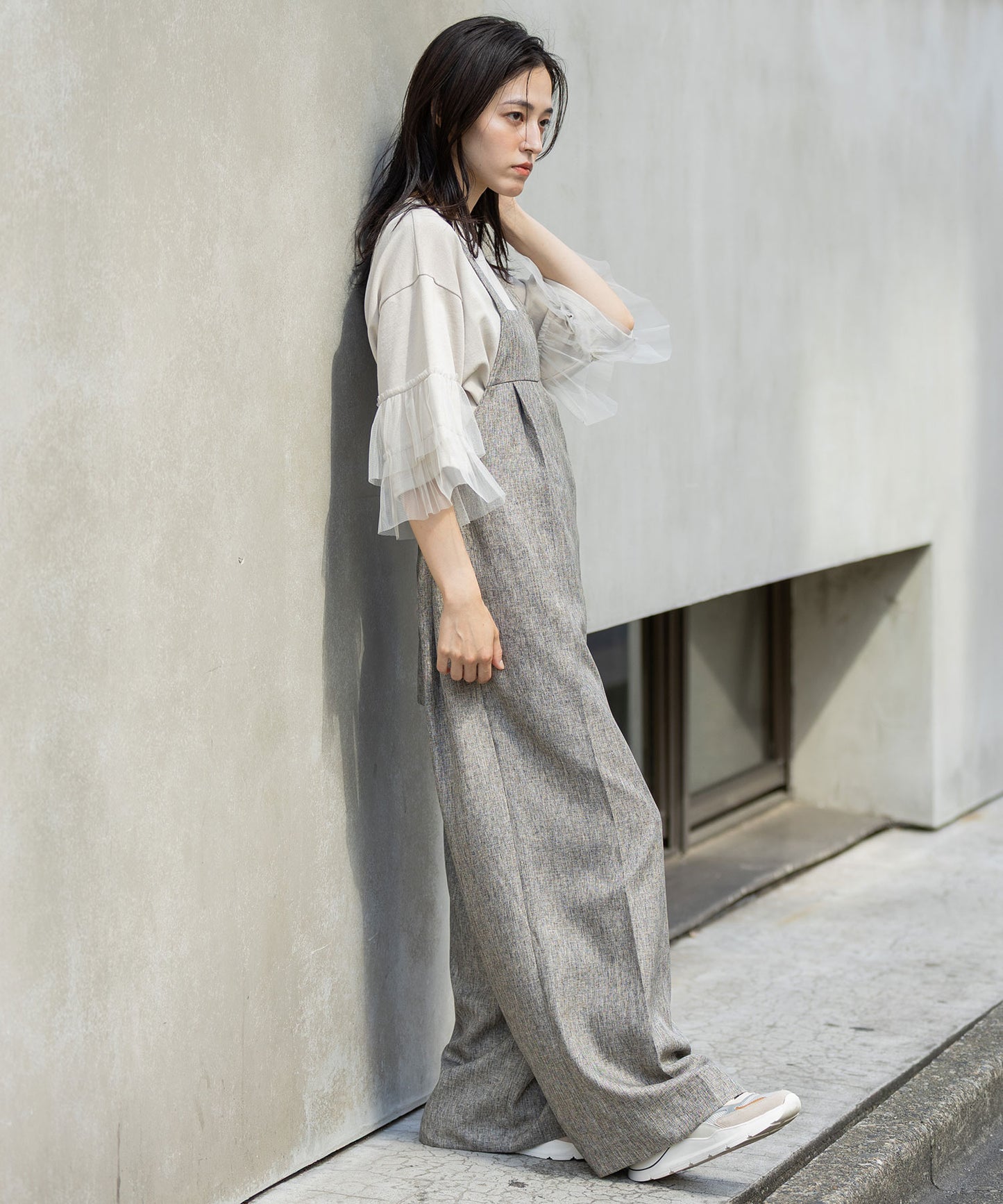 【ウォッシャブル】【防シワ】ツイード調ツイルコンビネゾン