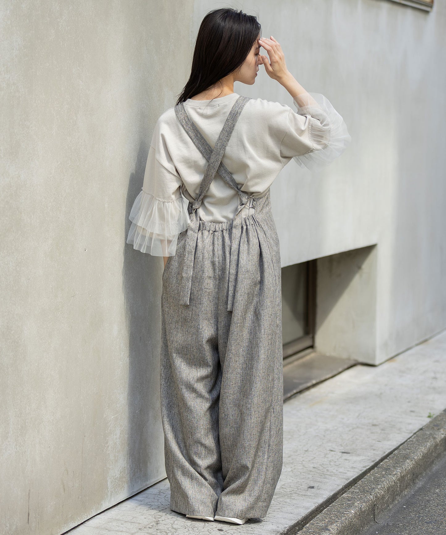 【ウォッシャブル】【防シワ】ツイード調ツイルコンビネゾン