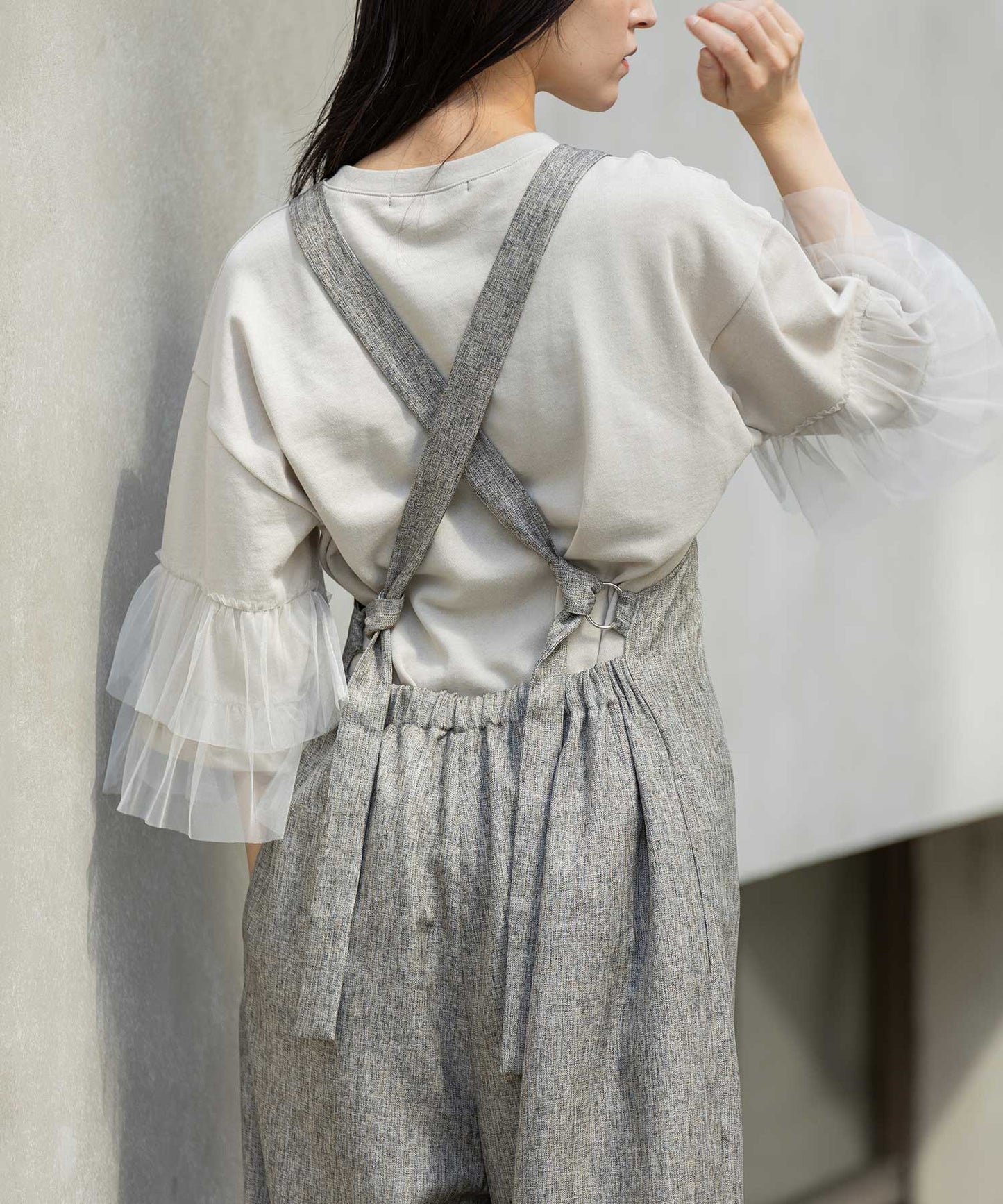 【ウォッシャブル】【防シワ】ツイード調ツイルコンビネゾン