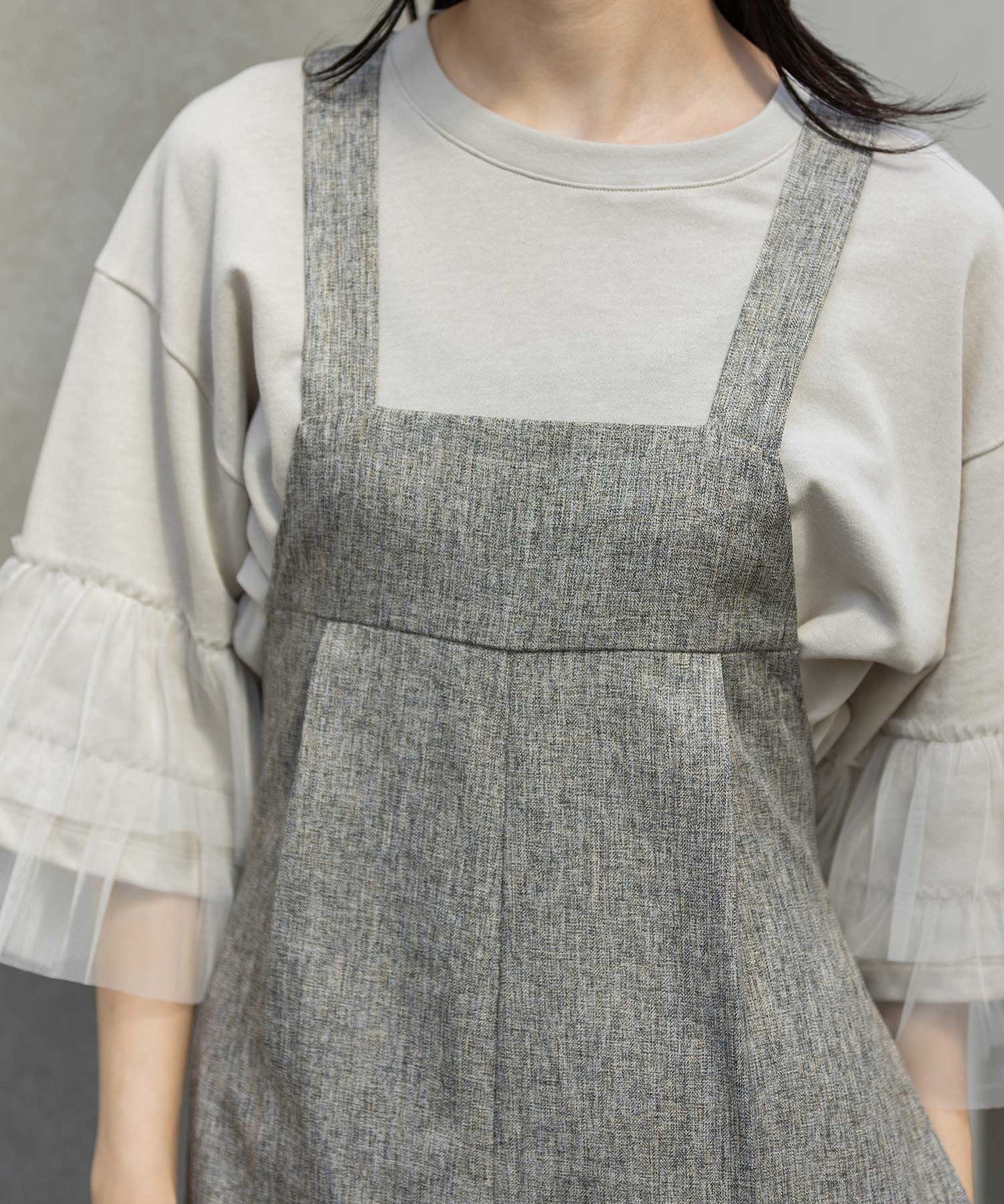 【ウォッシャブル】【防シワ】ツイード調ツイルコンビネゾン