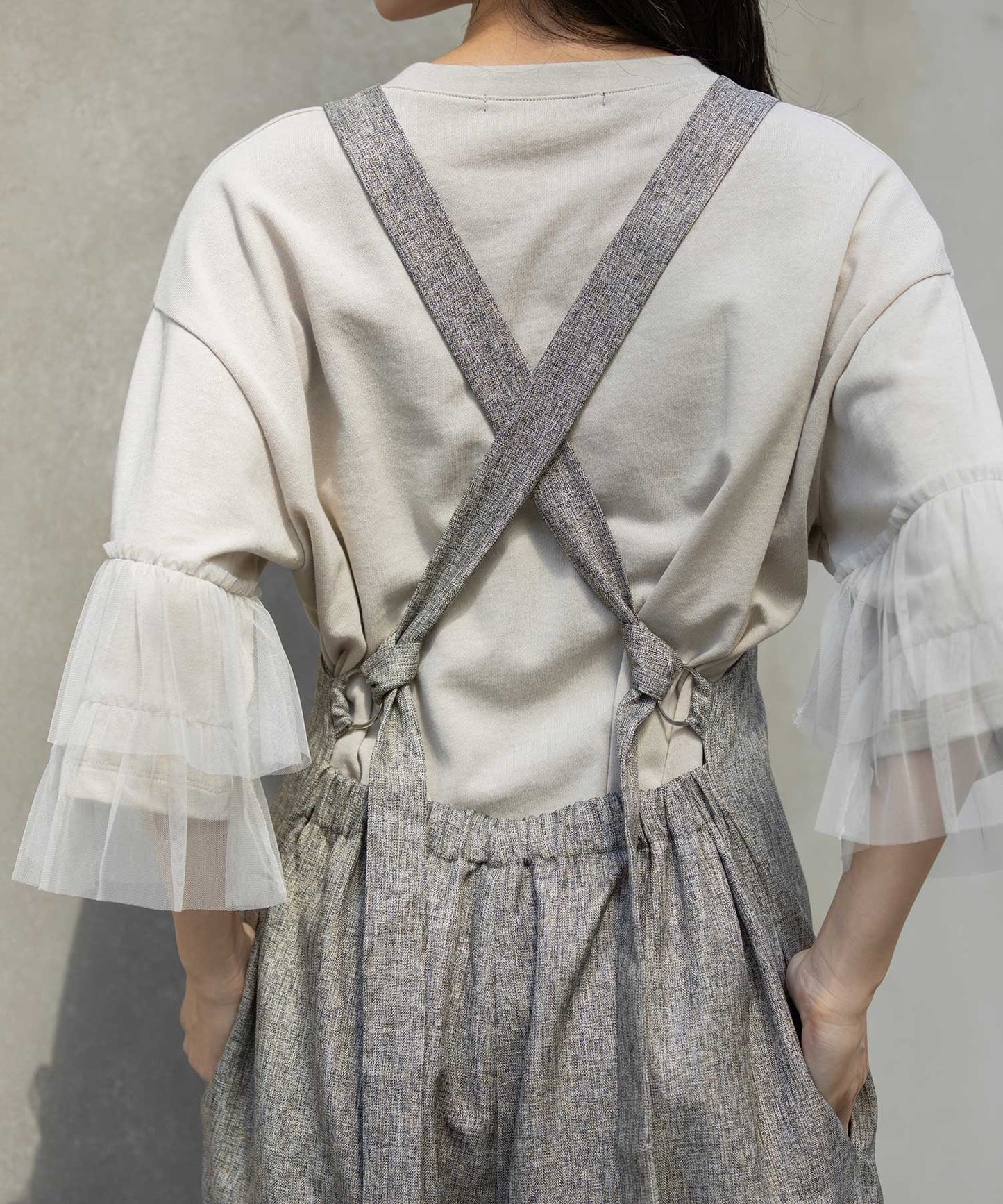 【ウォッシャブル】【防シワ】ツイード調ツイルコンビネゾン