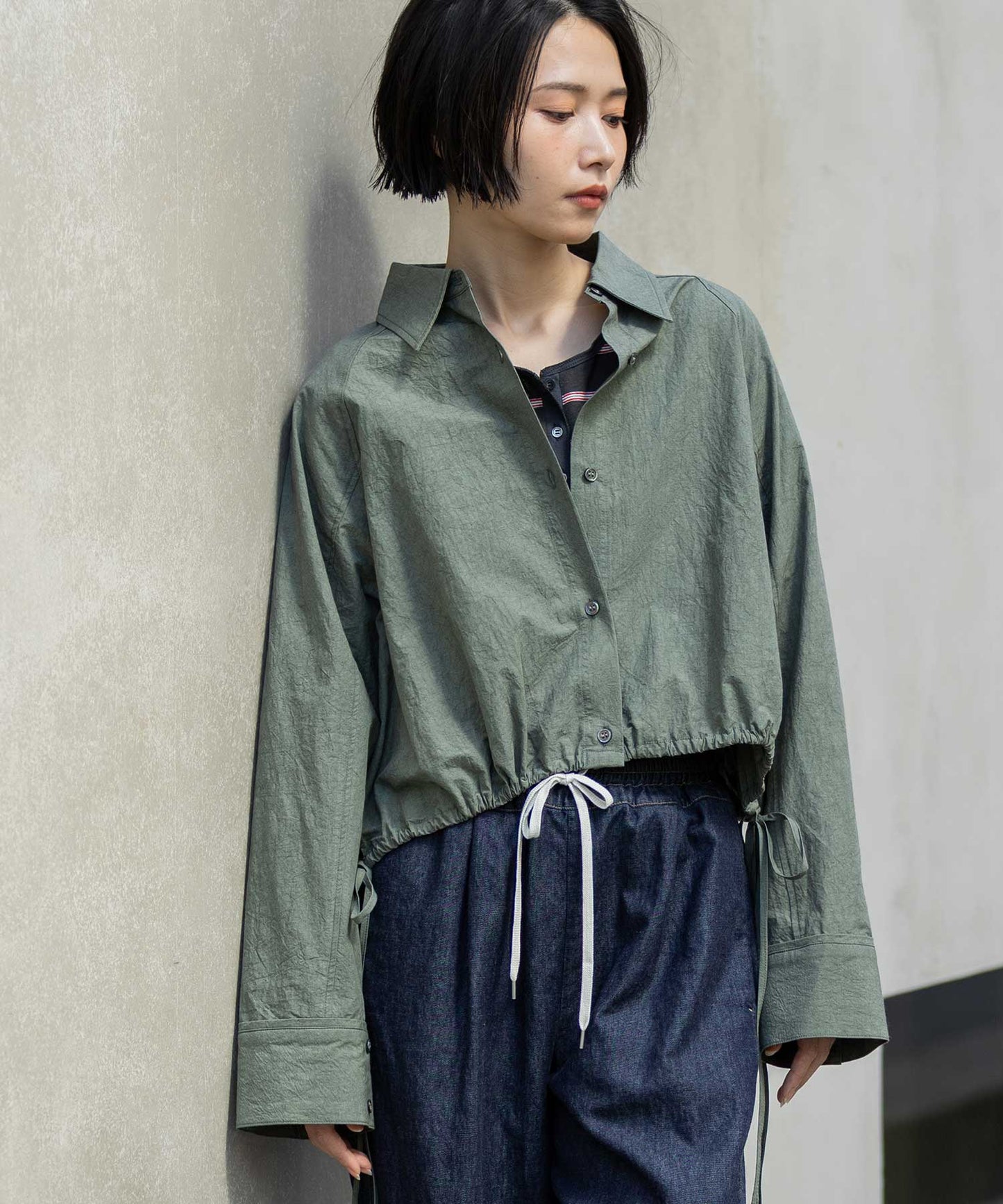 コットンリネンタイプライタークロップドシャツ