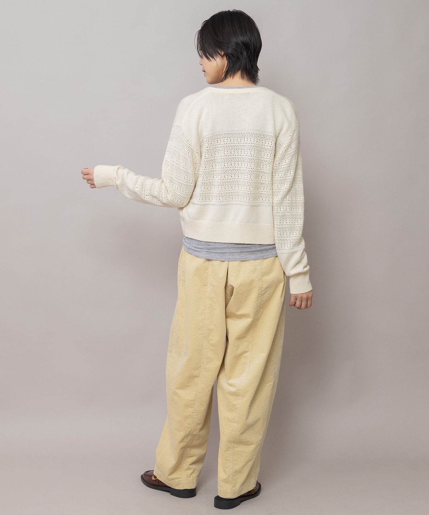 透かし編みニット×モヘア クロップドカーディガン