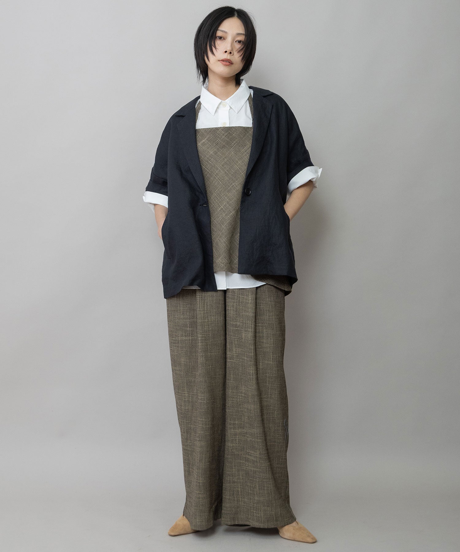 吸水性】【発散性】40sフレンチリネンハーフスリーブジャケット