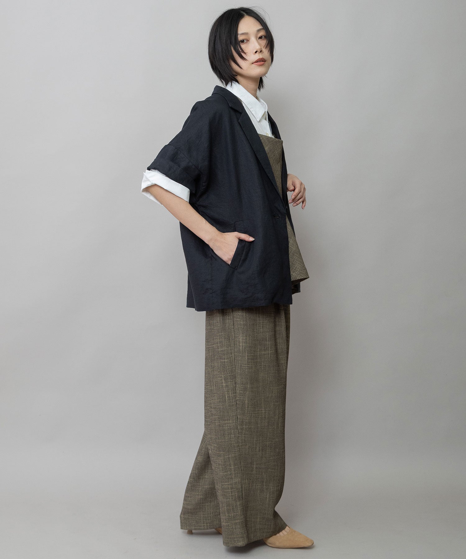 吸水性】【発散性】40sフレンチリネンハーフスリーブジャケット
