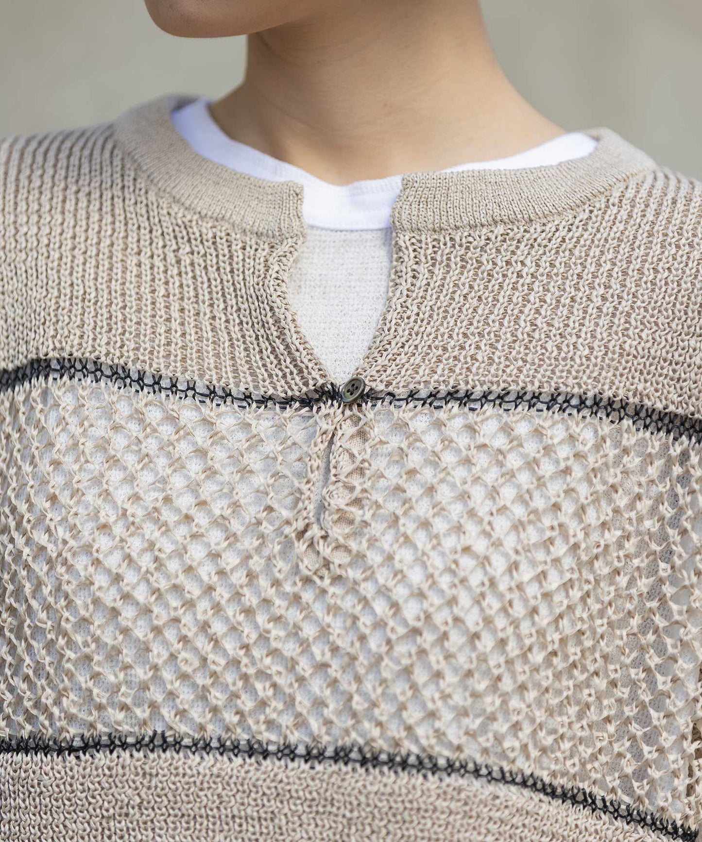 リブ編み×スカシ編みニットジレ