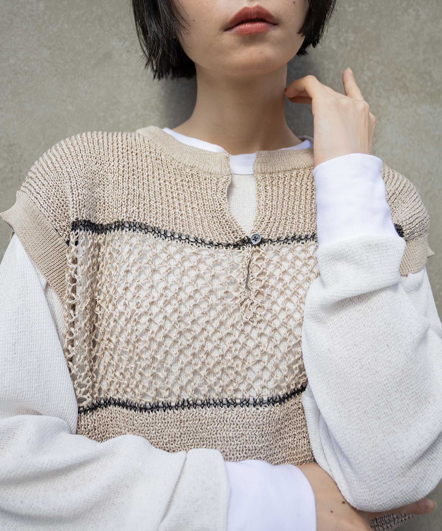 リブ編み×スカシ編みニットジレ – Munich web shop