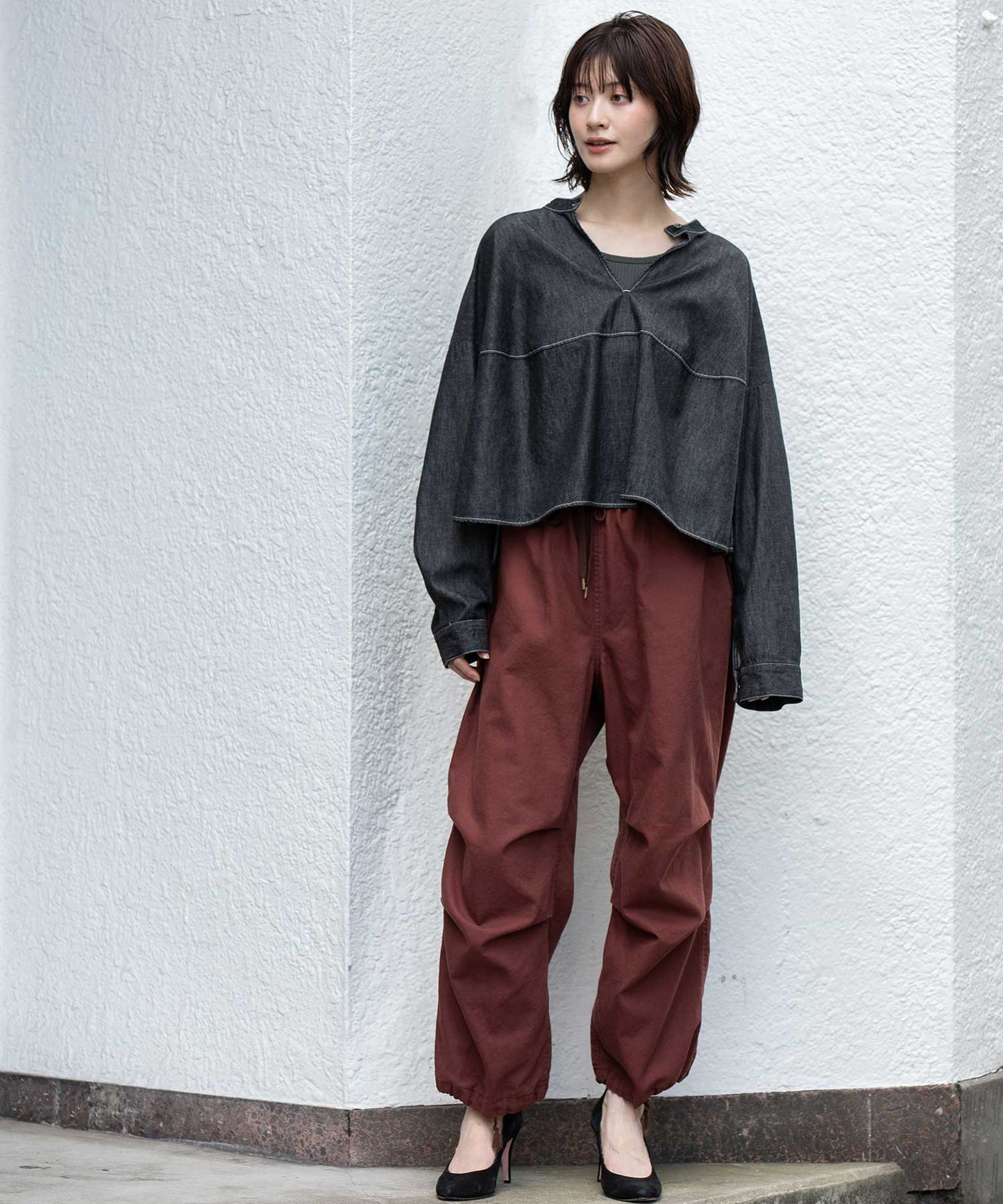 6ozスラブデニム２wayクロップドシャツ