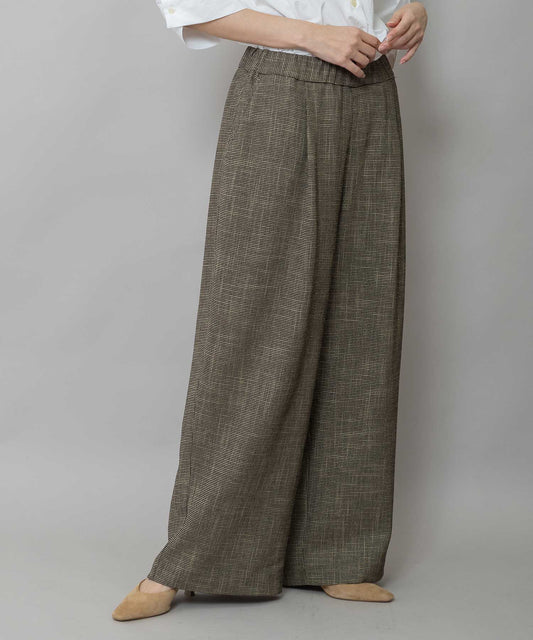 【吸水・速乾性】ポリエステルレーヨンカラミ織りワイドパンツ