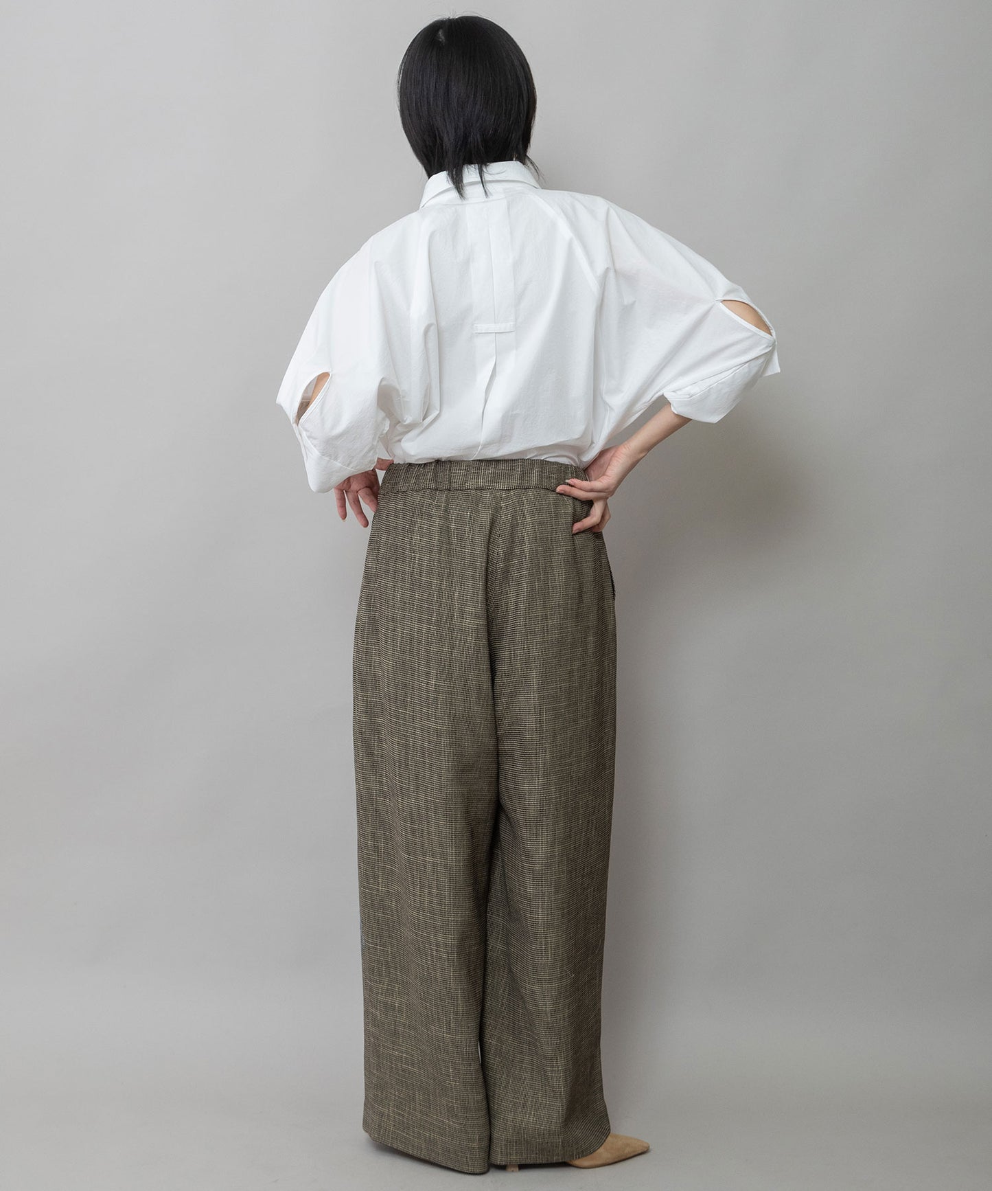 【吸水・速乾性】ポリエステルレーヨンカラミ織りワイドパンツ