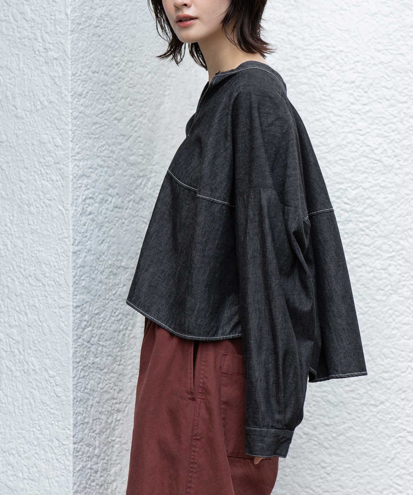6ozスラブデニム２wayクロップドシャツ