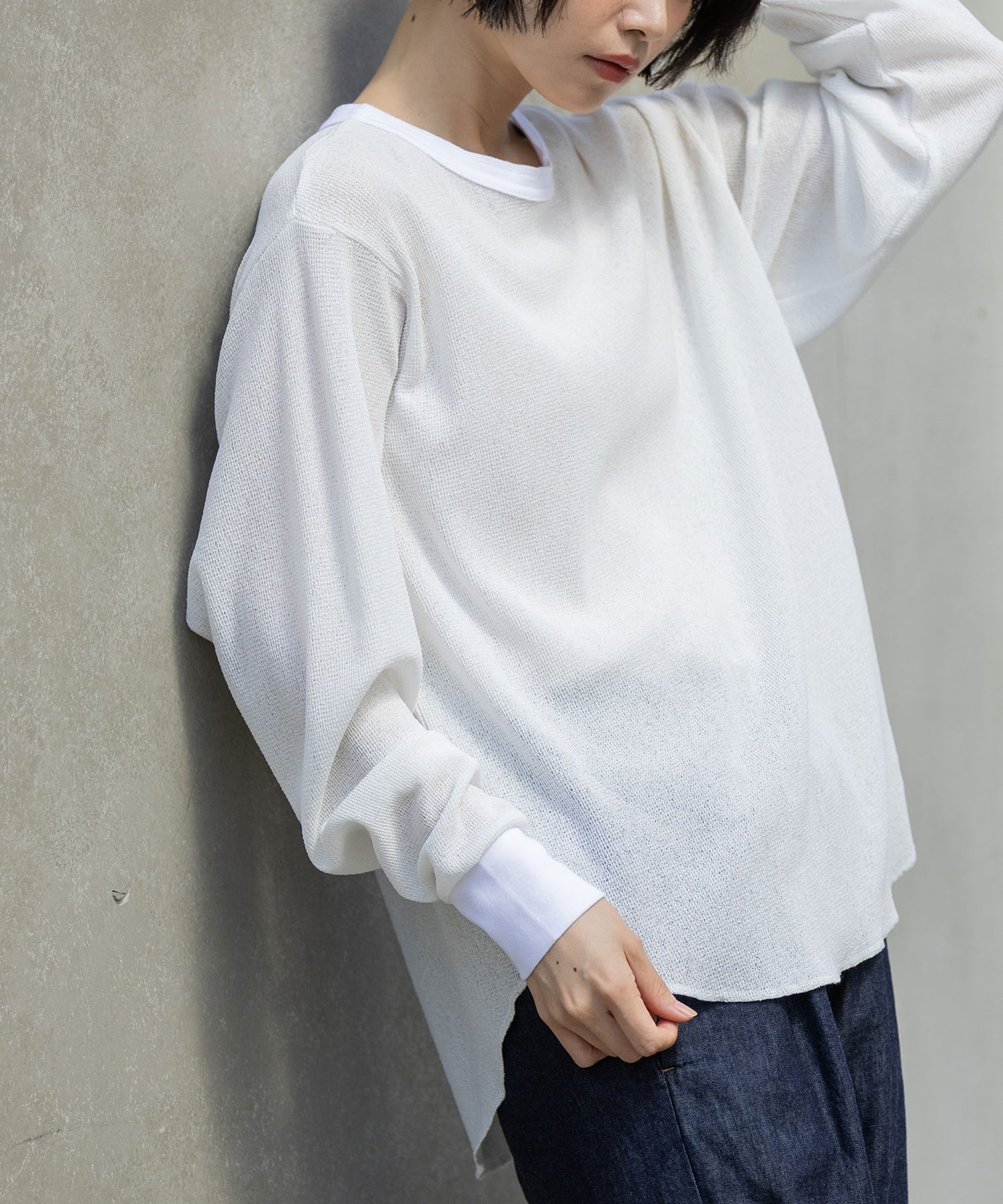 【速乾性】シアーワッフルバックヘンリーネックプルオーバー