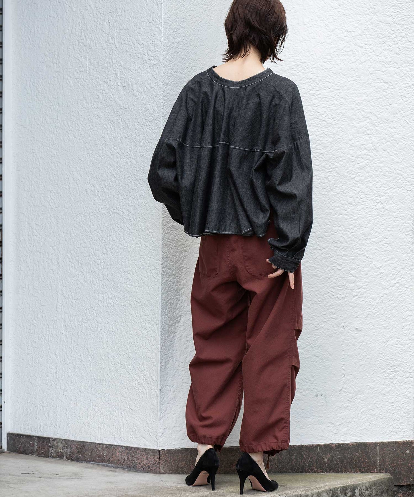 6ozスラブデニム２wayクロップドシャツ