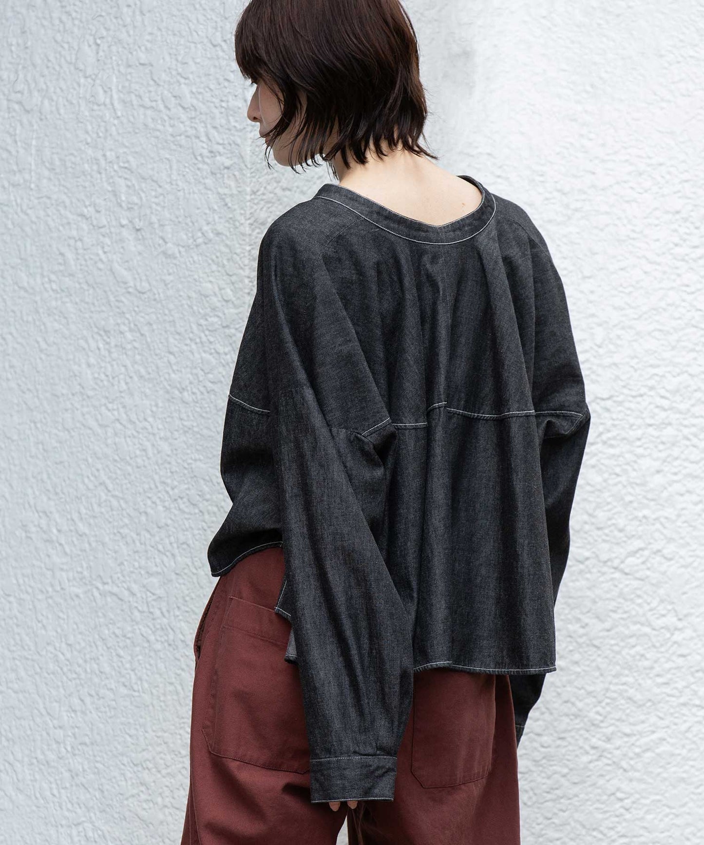 6ozスラブデニム２wayクロップドシャツ