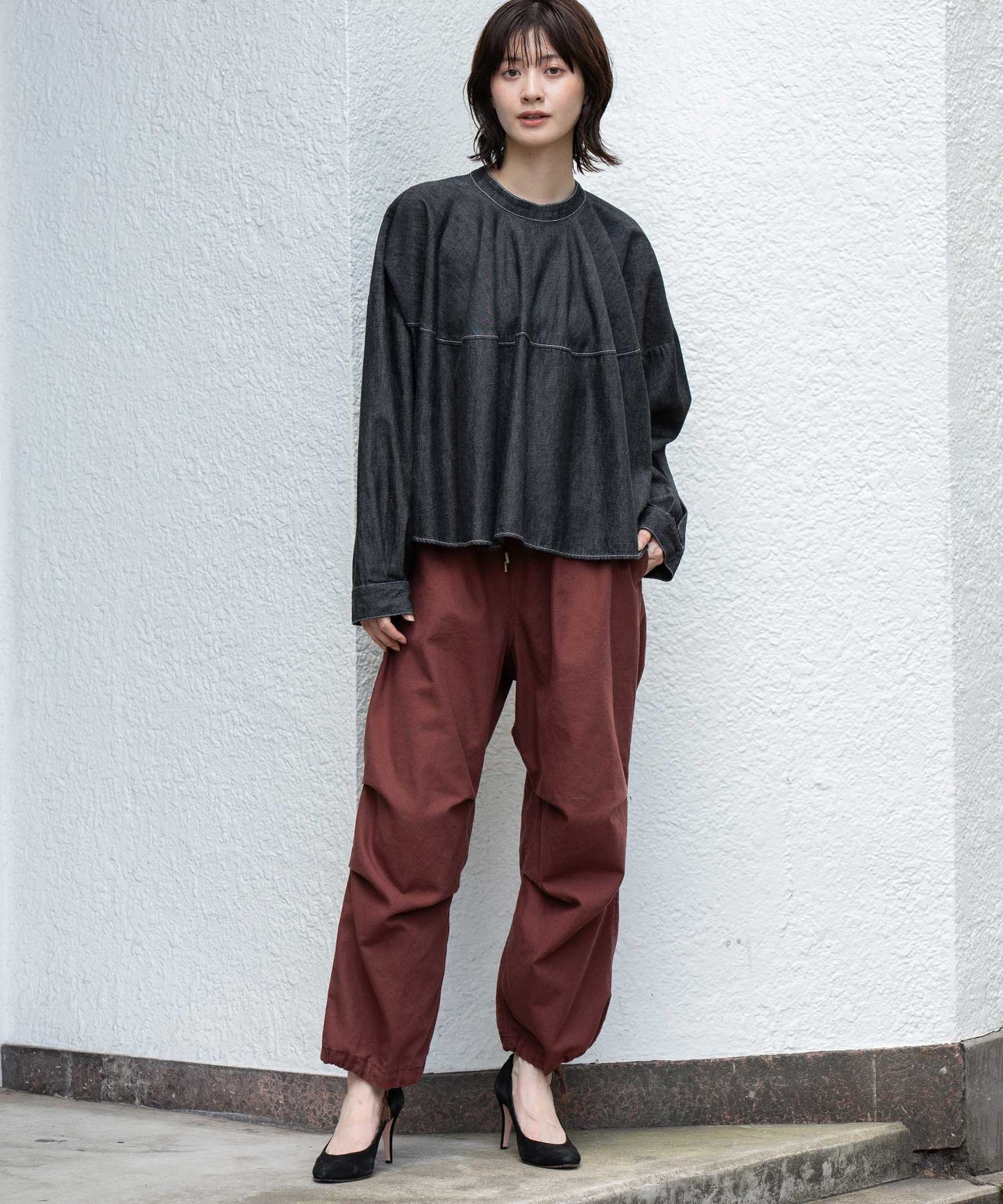 6ozスラブデニム２wayクロップドシャツ