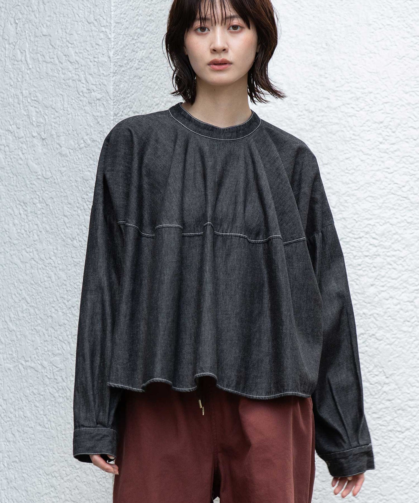 6ozスラブデニム２wayクロップドシャツ