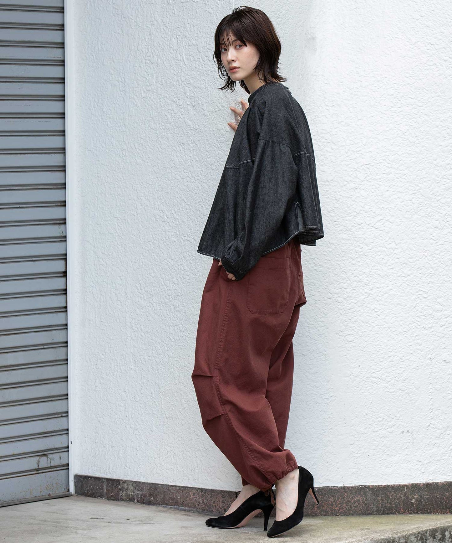 6ozスラブデニム２wayクロップドシャツ